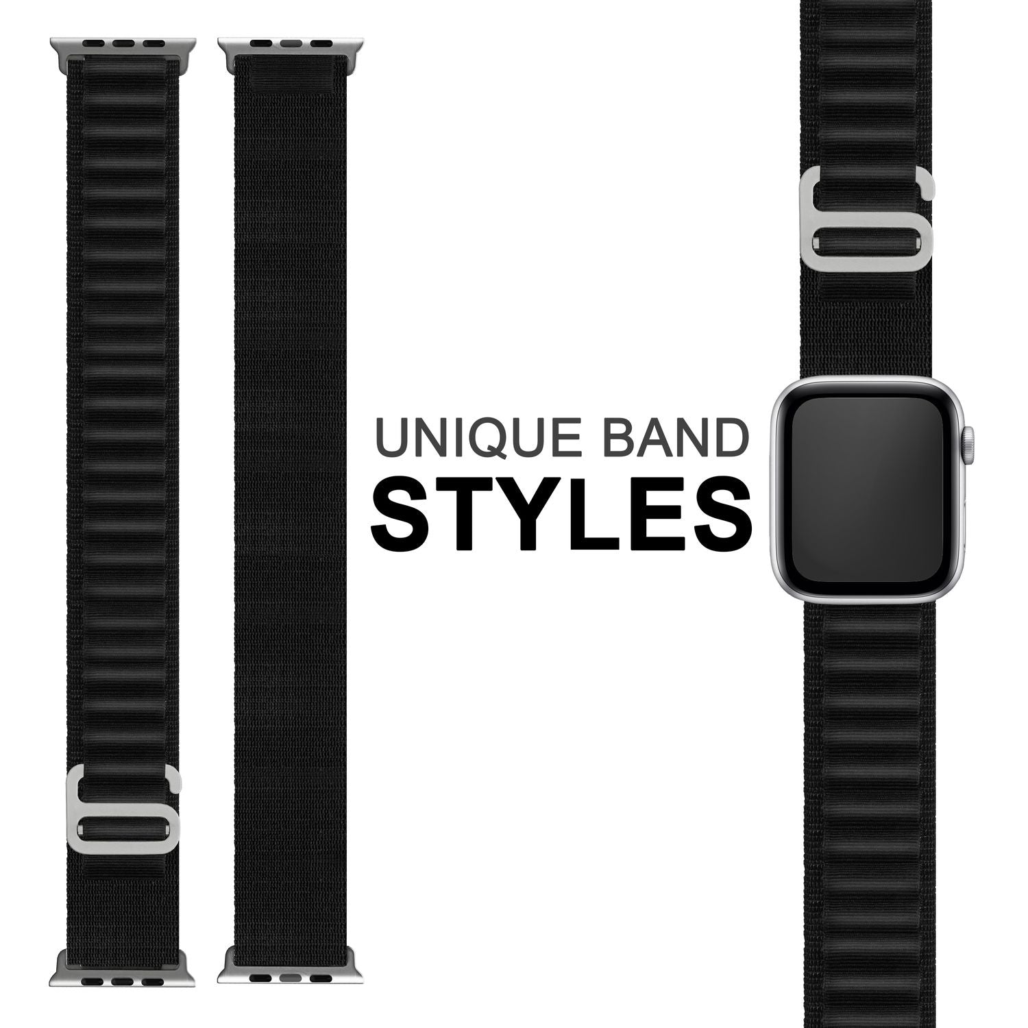 Alpine Armband für Apple Watch Ultra/SE/8/7/6/5/4/3/2/1, 42 44 45 49mm Schwarz NALIA Textil Armband