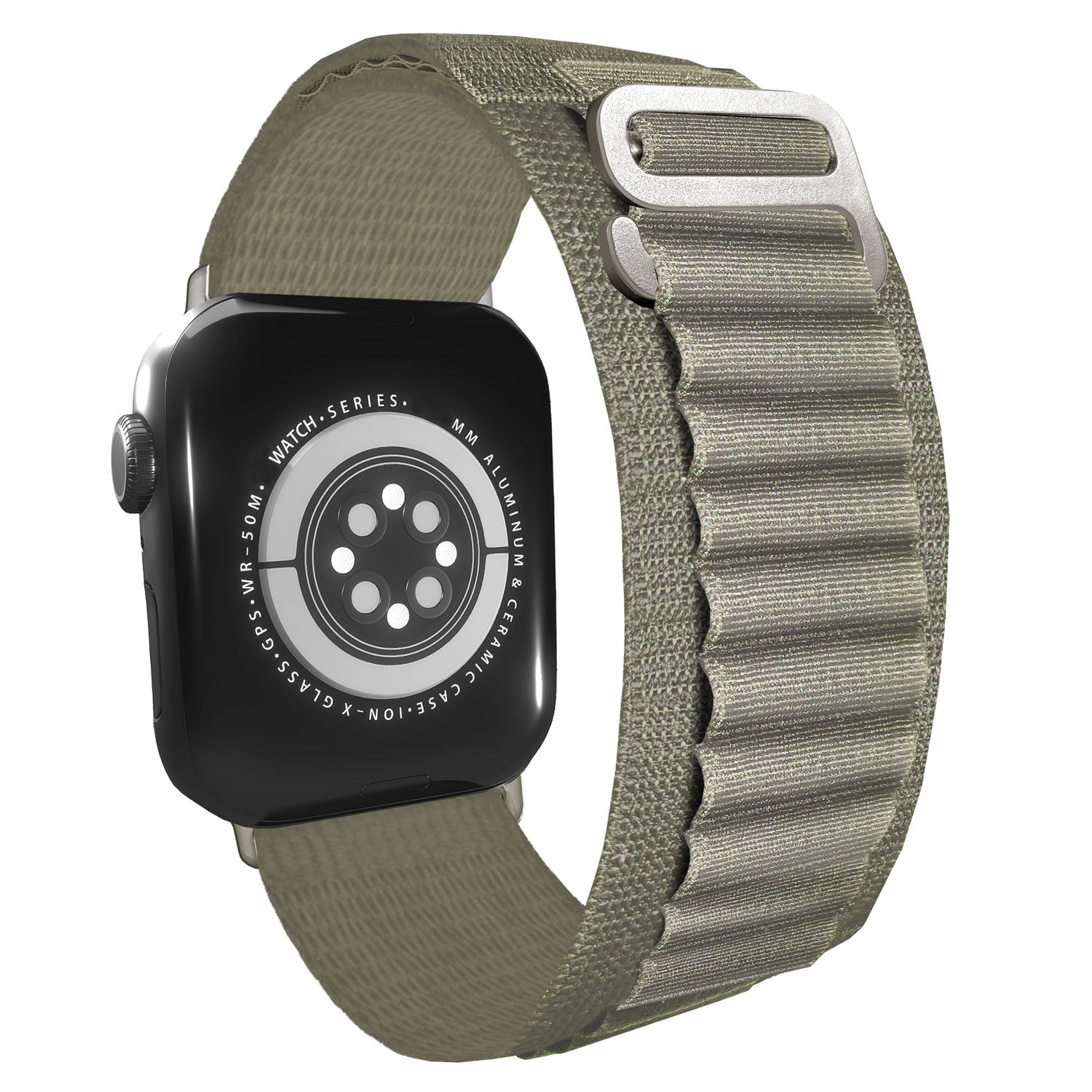 Alpine Armband für Apple Watch Ultra/SE/8/7/6/5/4/3/2/1, 42 44 45 49mm Kieferngrün NALIA Textil Armband