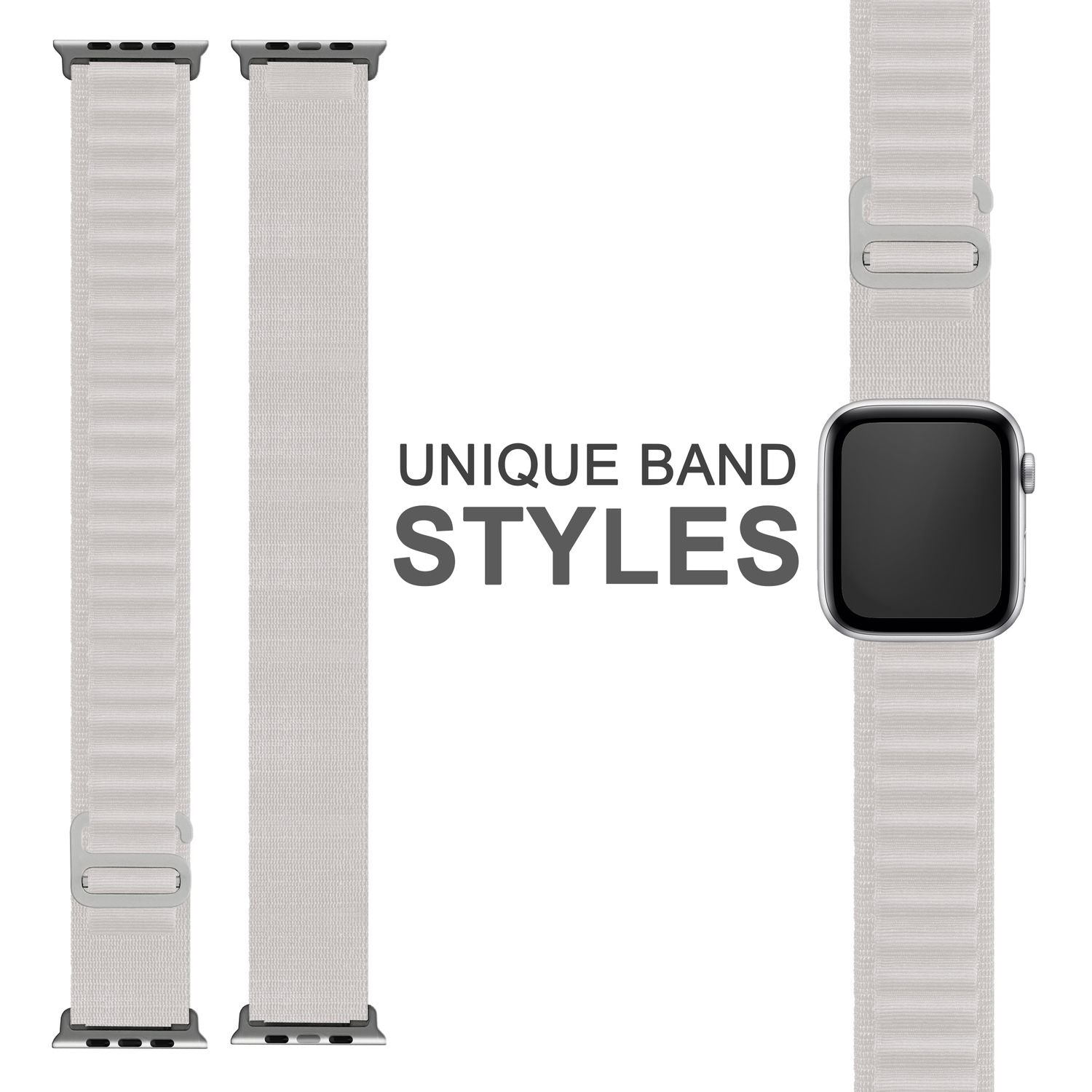 Alpine Armband für Apple Watch Ultra/SE/8/7/6/5/4/3/2/1, 42 44 45 49mm Weiß NALIA Textil Armband