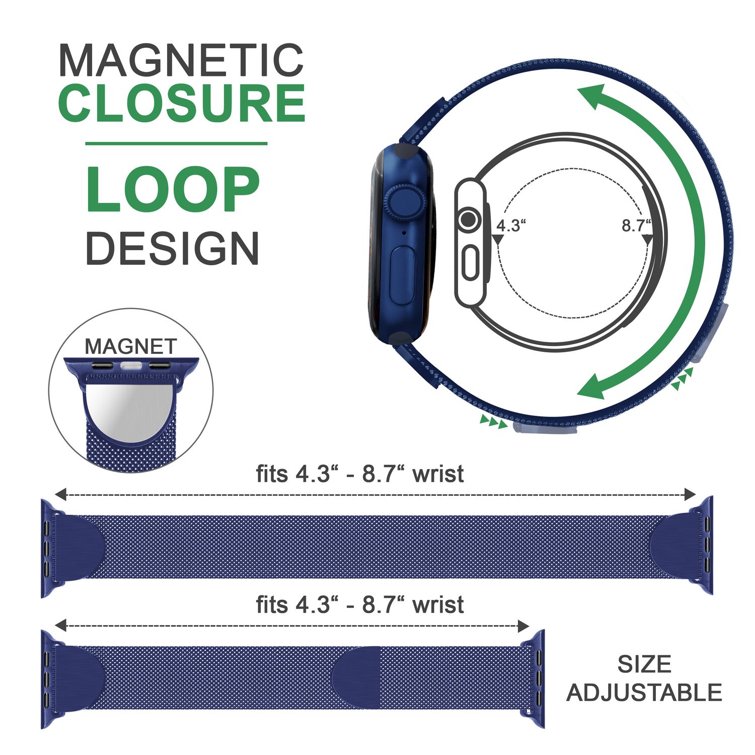 Milanaise Metall Armband für Apple Watch SE/8/7/6/5/4/3/2/1, 38/40/41mm Blau NALIA Metall Armband