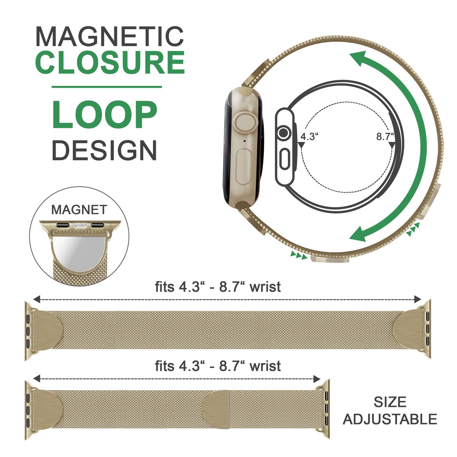 Milanaise Metall Armband für Apple Watch SE/8/7/6/5/4/3/2/1, 38/40/41mm Gold NALIA Metall Armband