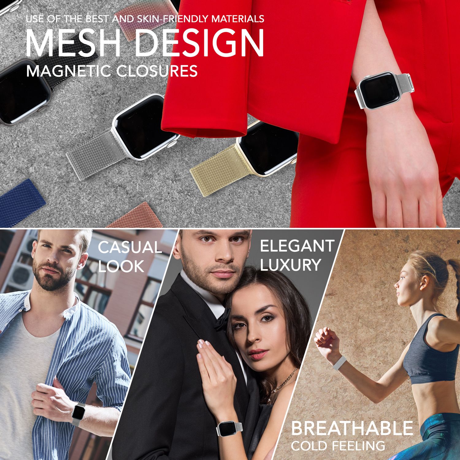 Milanaise Metall Armband für Apple Watch SE/8/7/6/5/4/3/2/1, 38/40/41mm Silber NALIA Metall Armband