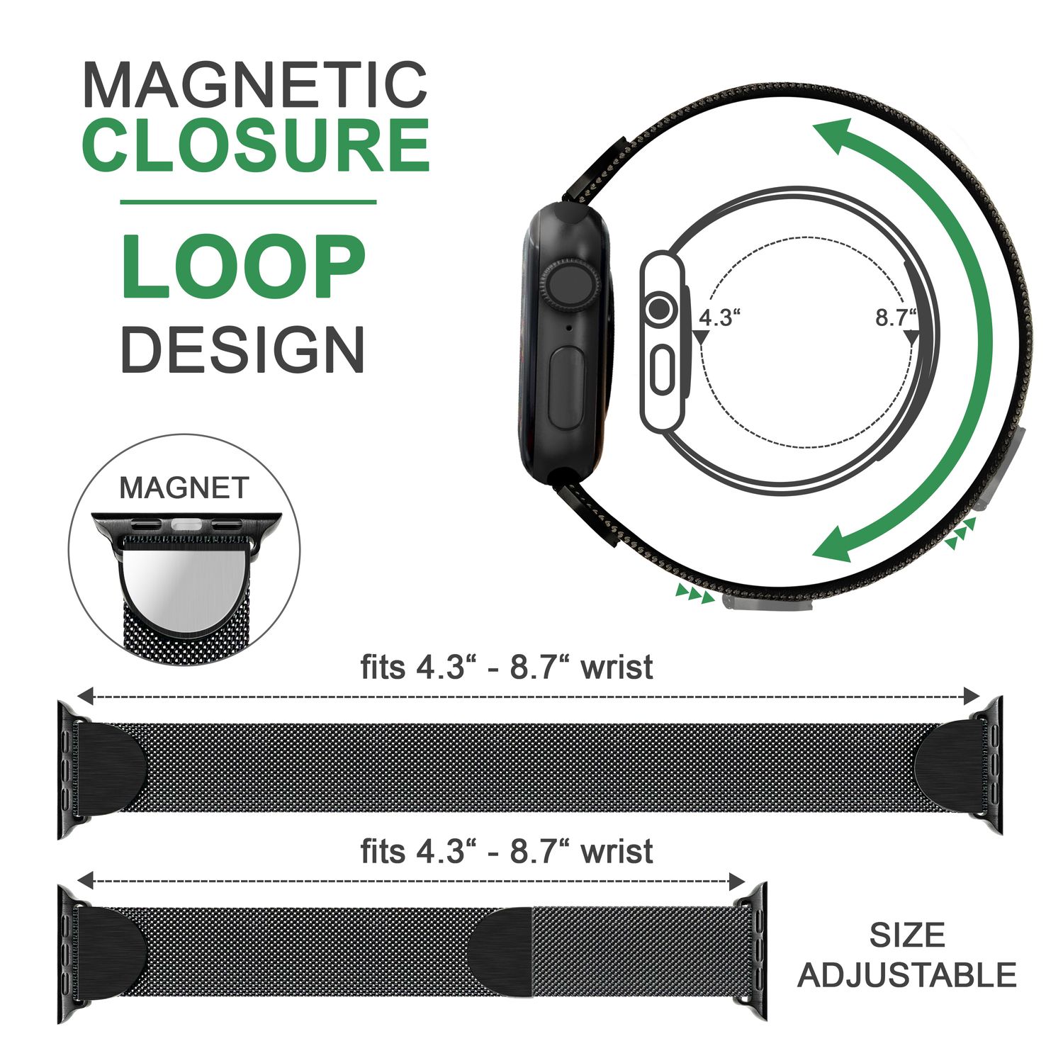 Milanaise Metall Armband für Apple Watch Ultra/Se/8/7/6/5/4/3/2/1, 42/44/45/49mm Schwarz NALIA Metall Armband