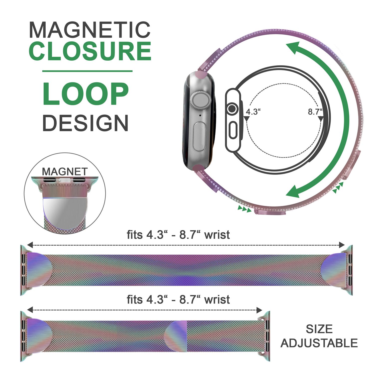 Milanaise Metall Armband für Apple Watch Ultra/Se/8/7/6/5/4/3/2/1, 42/44/45/49mm Bunt NALIA Metall Armband