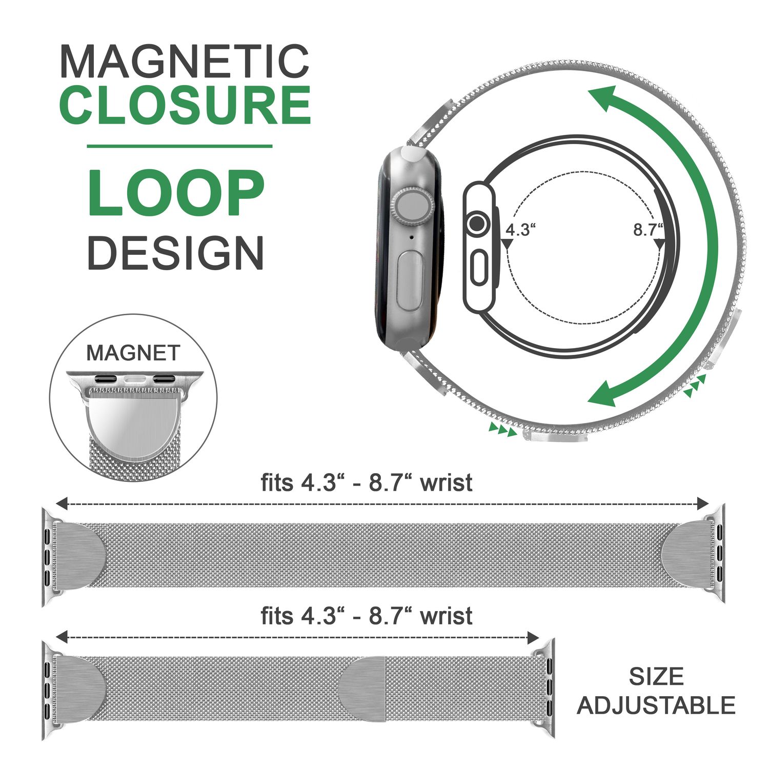 Milanaise Metall Armband für Apple Watch Ultra/Se/8/7/6/5/4/3/2/1, 42/44/45/49mm Silber NALIA Metall Armband