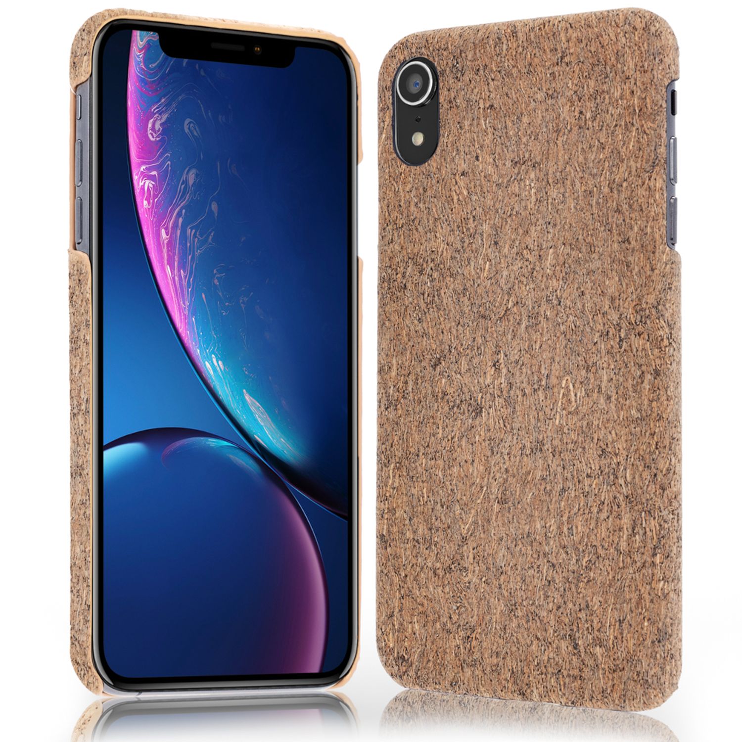 NALIA Kork Hülle für iPhone XR, Handyhülle Natur Holz Look Handy Tasche Cover NALIA