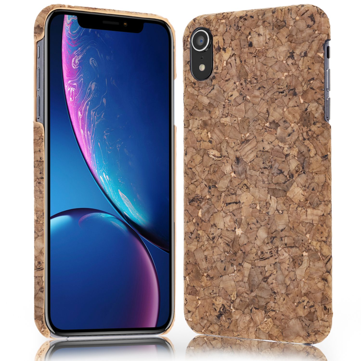 NALIA Kork Hülle für iPhone XR, Handyhülle Natur Holz Look Handy Tasche Cover Cork Pattern NALIA