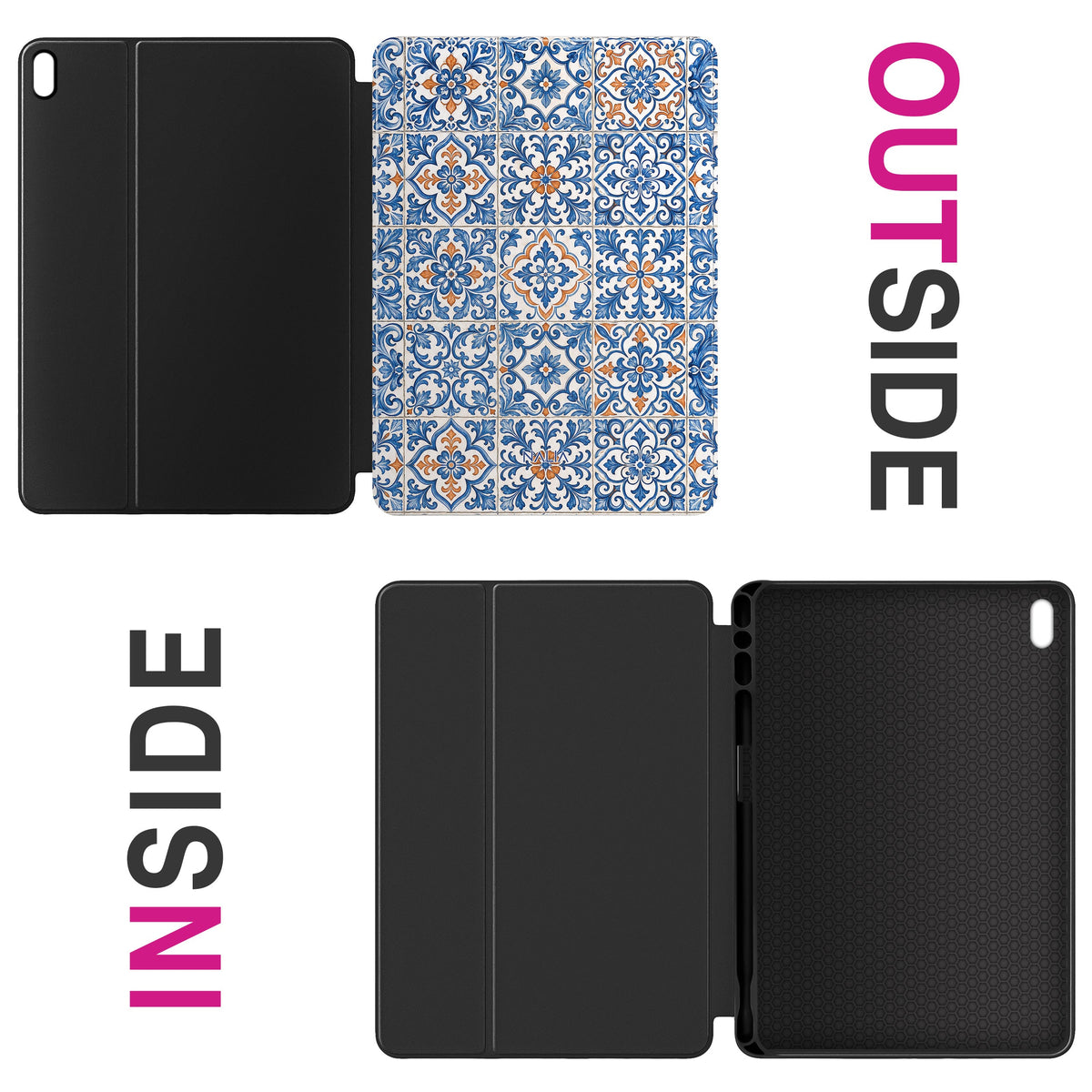 Azulejo iPad Klapphülle mit Fliesenmuster, innen und außen
