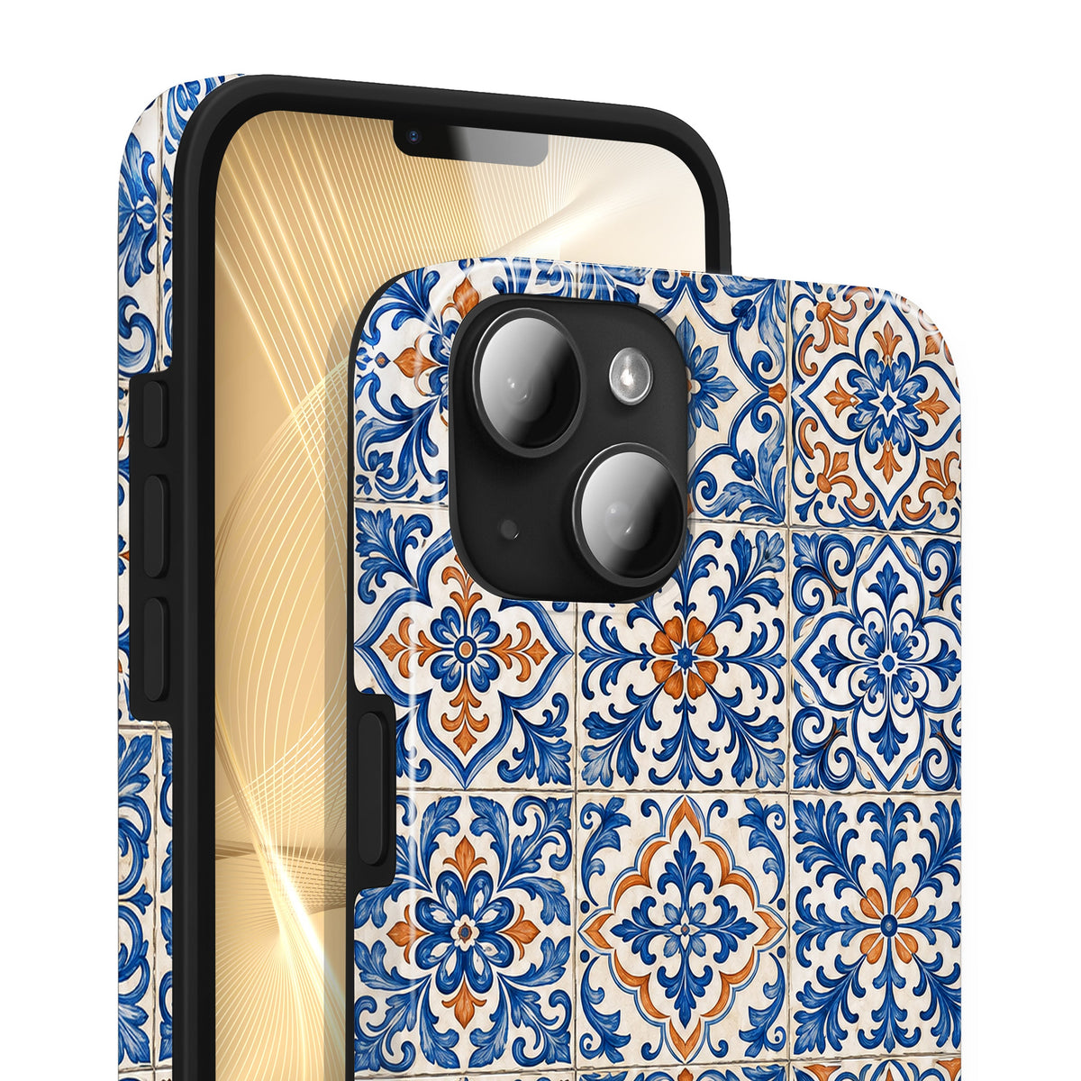 Azulejo iPhone 13 Mini Hülle mit Fliesenmuster, Vorderseite und Rückseite mit Kamera