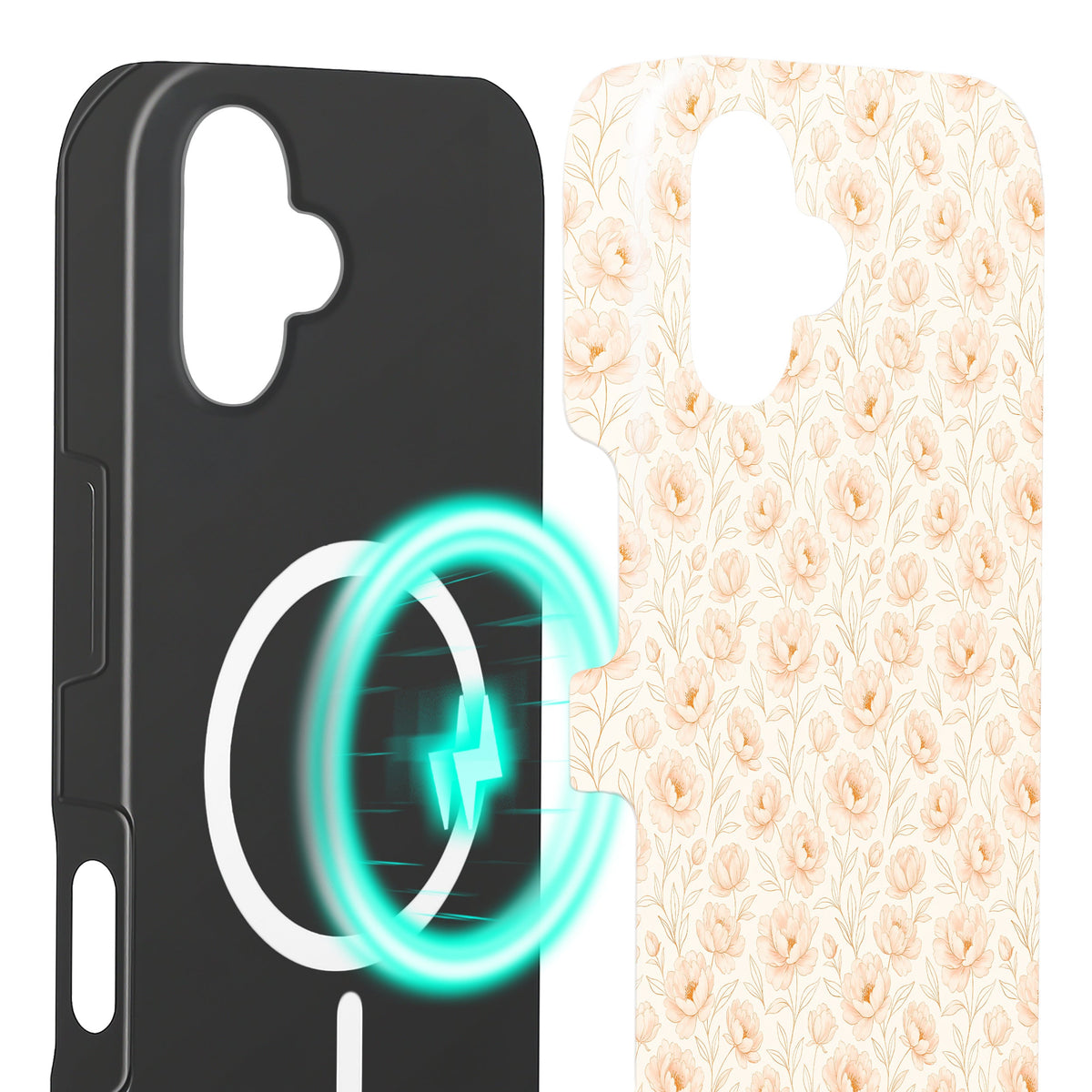 Blush iPhone 16 Hülle mit Pfingstrosen, Innenseite mit Magnetring, kompatibel mit MagSafe-Zubehör