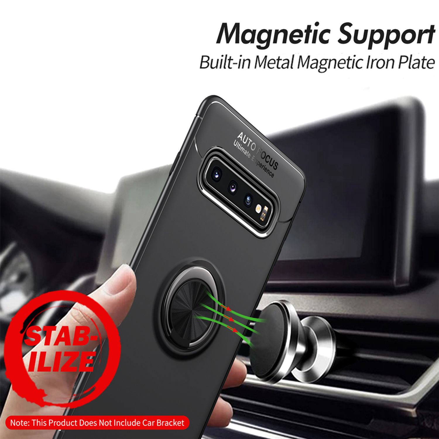 NALIA Ring Handy Hülle für Samsung Galaxy S10 Plus für KFZ Halterung, Cover Case Schwarz NALIA Protective Hülle