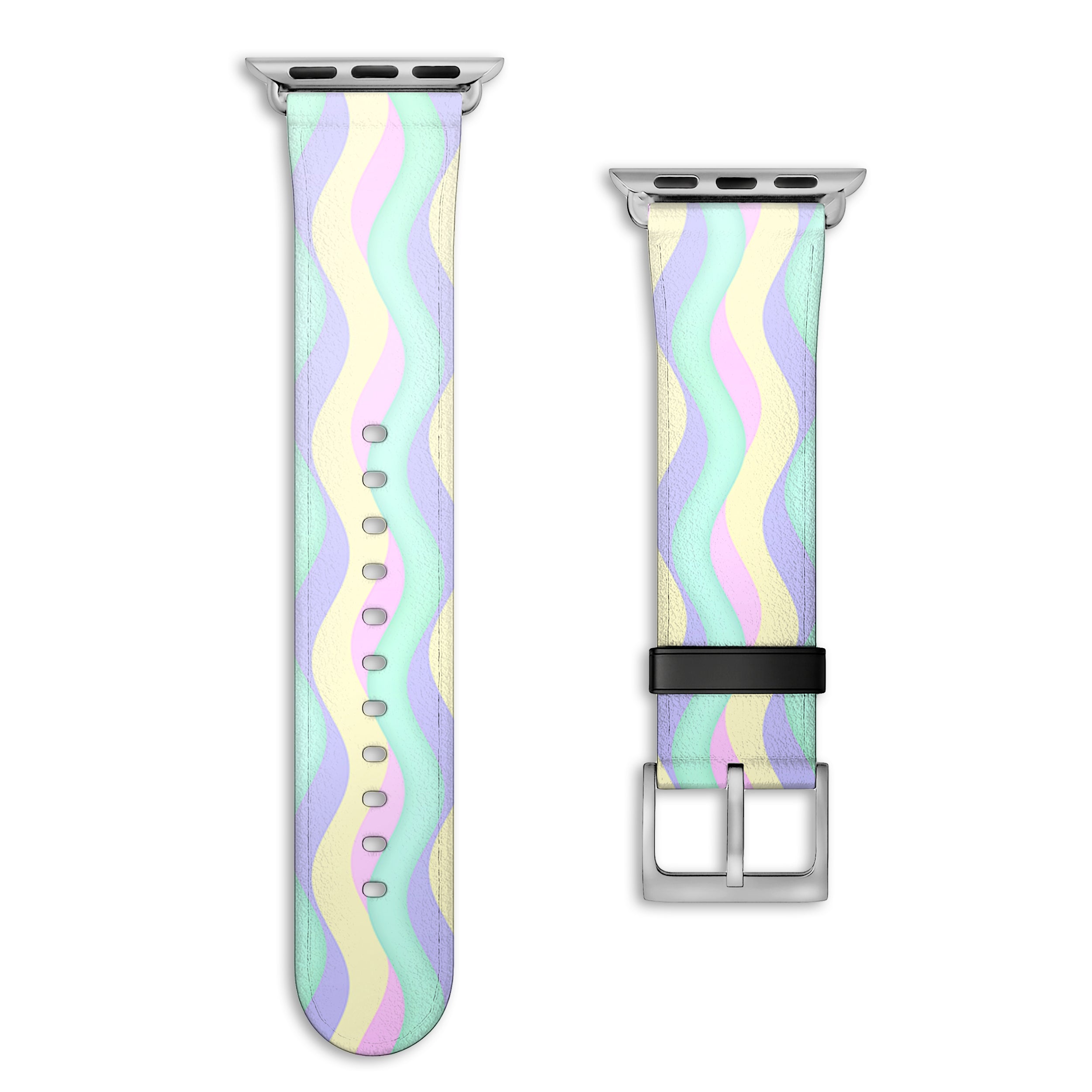 Curves - Apple Watch Armband 44-49mm & 42 (Serie 1-3) 44-49mm & 42 (Serie 1-3) Matt Silber NALIA Kunstleder Armband