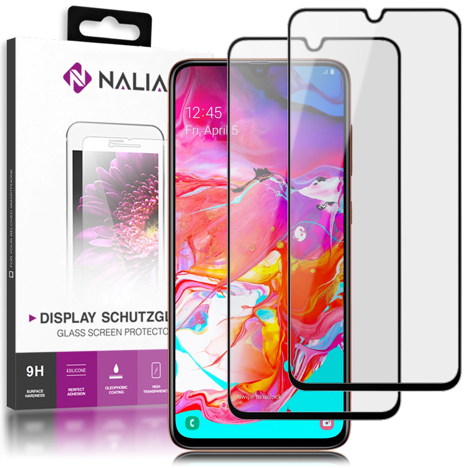 NALIA 2x Schutz Glas für Samsung Galaxy A70, 9H Full Cover Display Panzer Folie Default Title NALIA