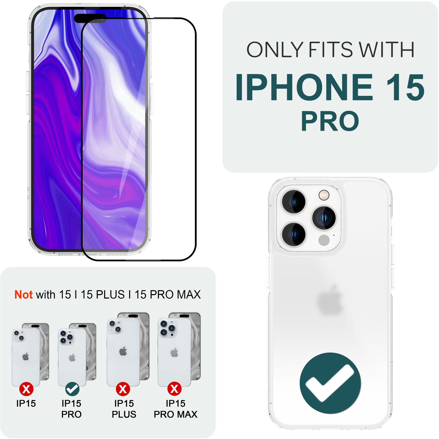 2x Schutzglas mit Applikator für iPhone 15 Pro 9H Full Display Schutz Glas Folie Default Title NALIA GlasSchutz