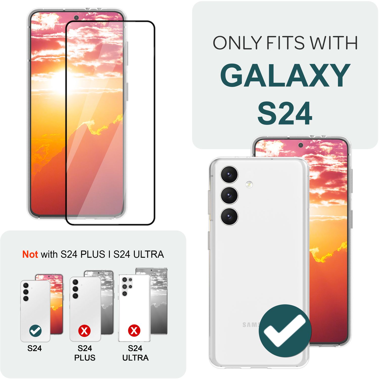 NALIA Set 2x Schutzglas & 1x Applikator für Samsung Galaxy S24 Glas, Klarer Displayschutz & Schablone, 9H Glasfolie Default Title NALIA GlasSchutz