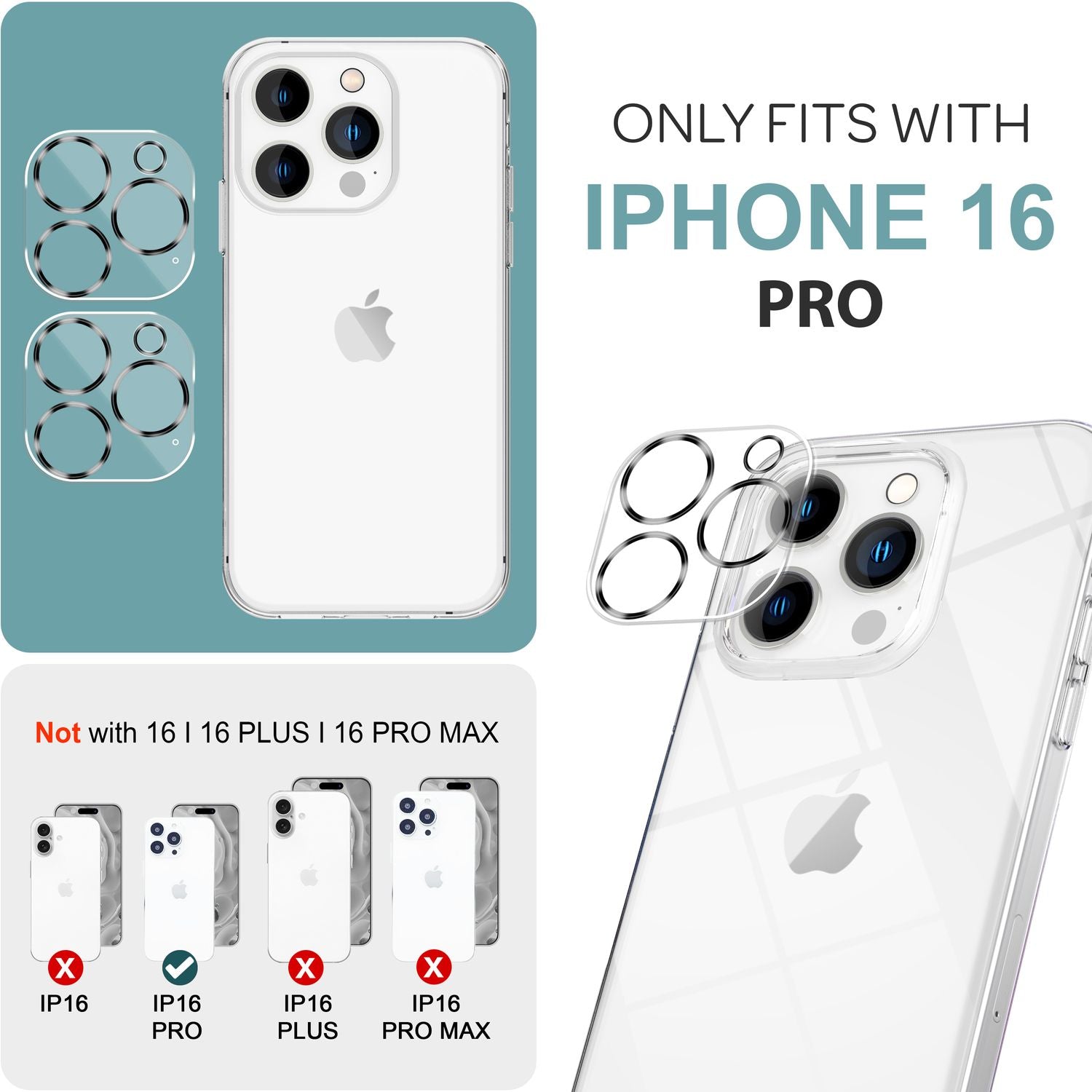 NALIA 2x Kamera Schutzglas für iPhone 16 Pro, Klarer Linsenschutz für Rückkamera, Transparenter Kameraschutz, Kameraglas Default Title NALIA GlasSchutz