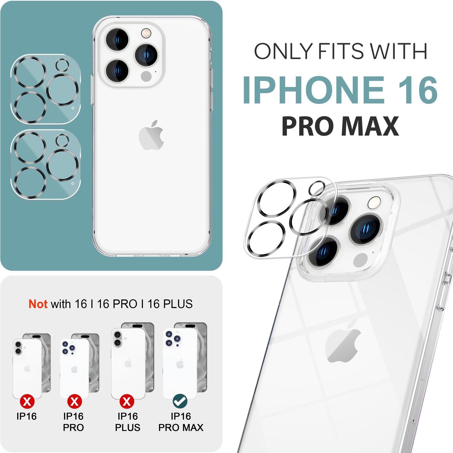 NALIA 2x Kamera Schutzglas für iPhone 16 Pro Max, Transparenter Linsenschutz für Rückkamera, Kameraschutz, Kameraglas Default Title NALIA GlasSchutz