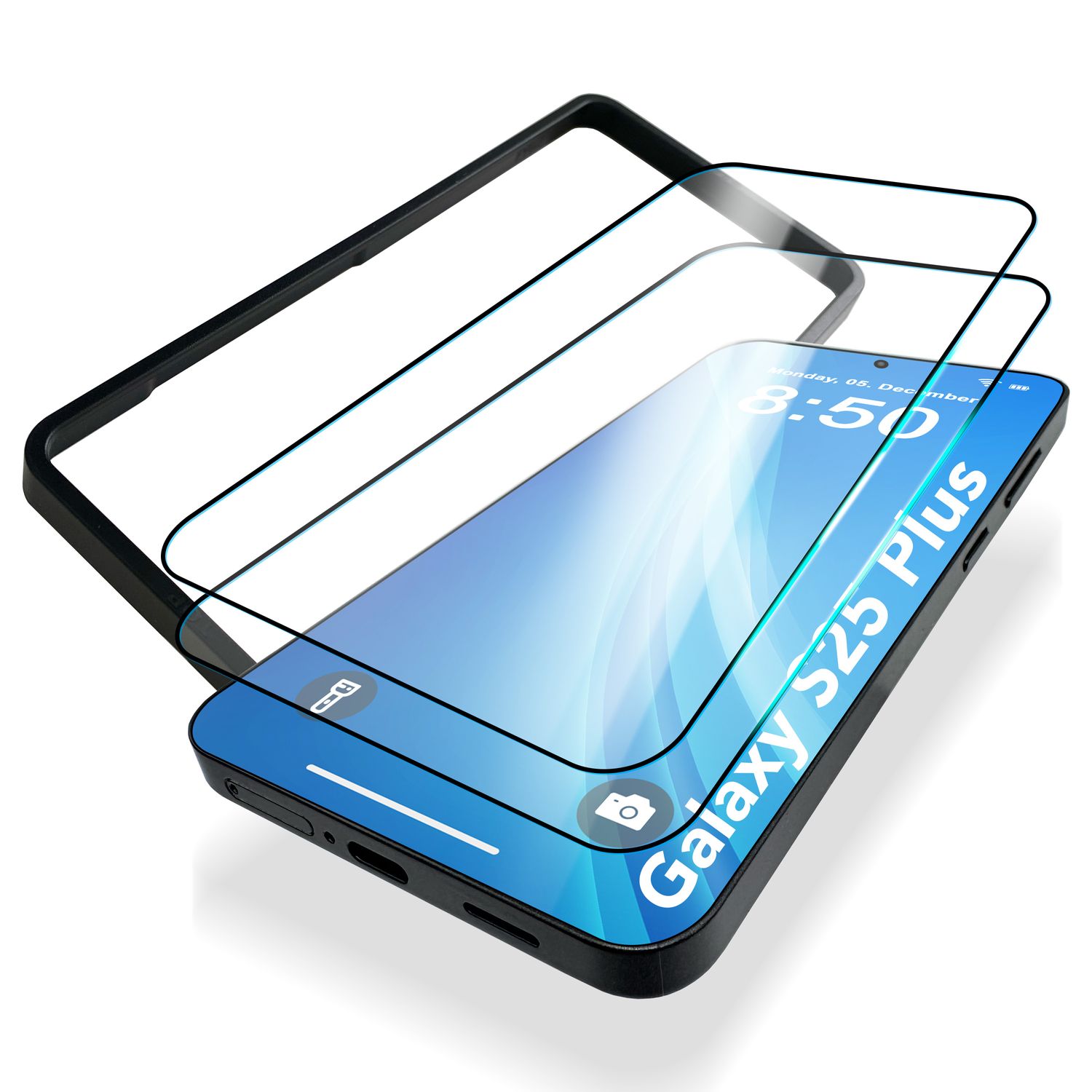 NALIA ArmorGlassX für Samsung Galaxy S25 Plus Glas, 2x Schutzglas mit Rahmen zur Installation, Kristallklare 9H Displayschutz-Folie, Transparentes Displayglas mit schwarzem Rand