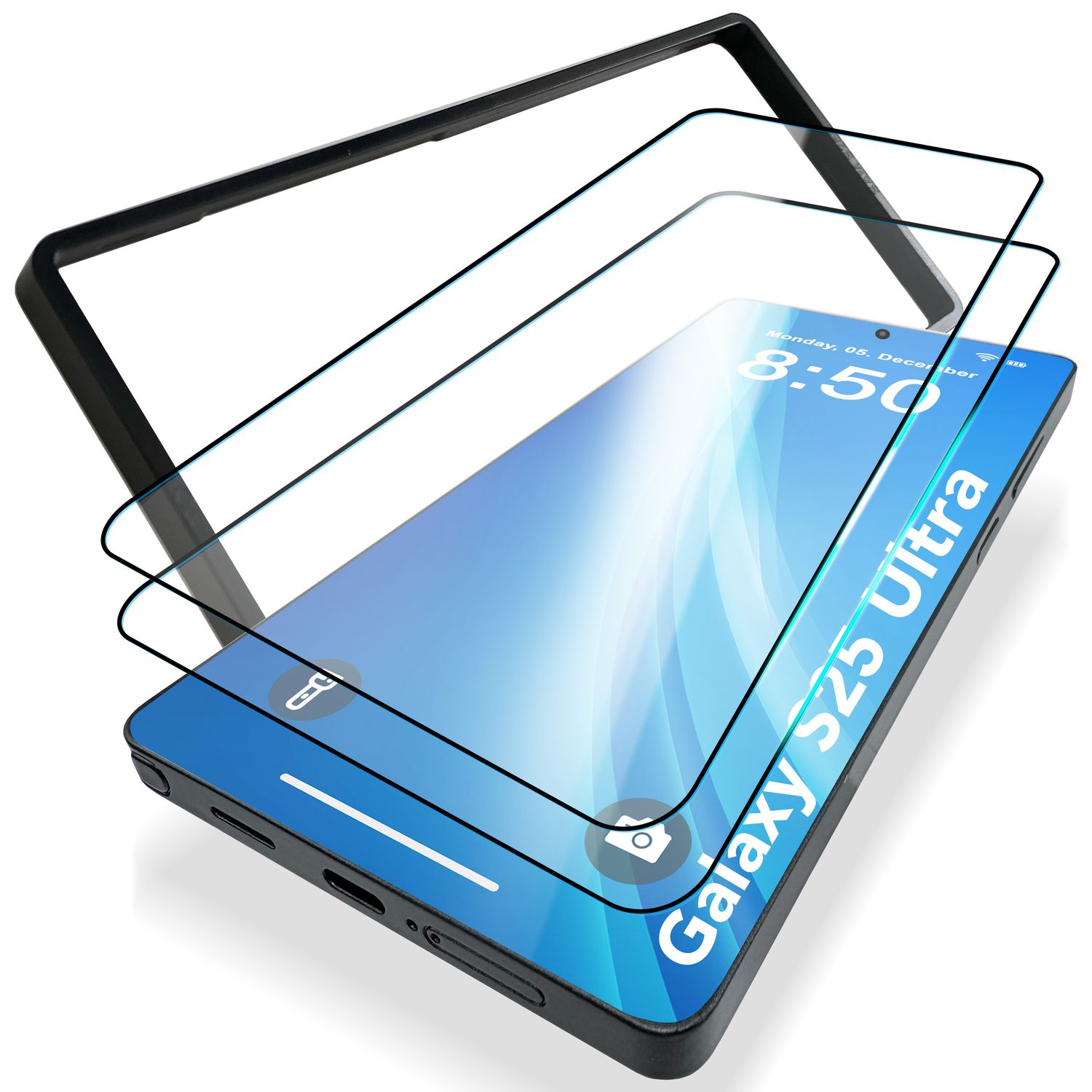 NALIA ArmorGlassX für Samsung Galaxy S25 Ultra Glas, 2x Schutzglas mit Schablone zur Installation, Hochtransparenter Displayschutz mit schwarzem Rand, Oleophobe Glasfolie 9H Härte