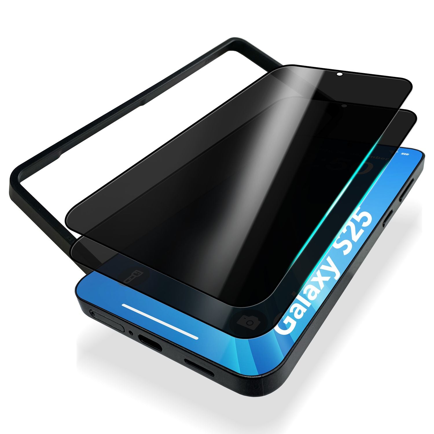 NALIA AntiSpyX für Samsung Galaxy S25 Glas, Privacy Schutzglas mit Montagehilfe zur Installation, Kratzfeste 9H gehärtete Blickschutz-Folie, Oleophobes Anti-Spy Displayschutz-Glas