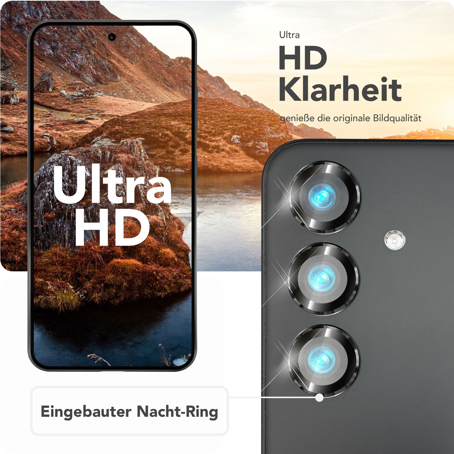 NALIA Focus.Pro CLX für Samsung Galaxy S25 Plus Glas, Reflexionsfreier Kameraschutz, Einzeln Klare Kameragläser mit Farbrahmen, 9H Linsen Ringe für Rück-Kamera, 3 Stück