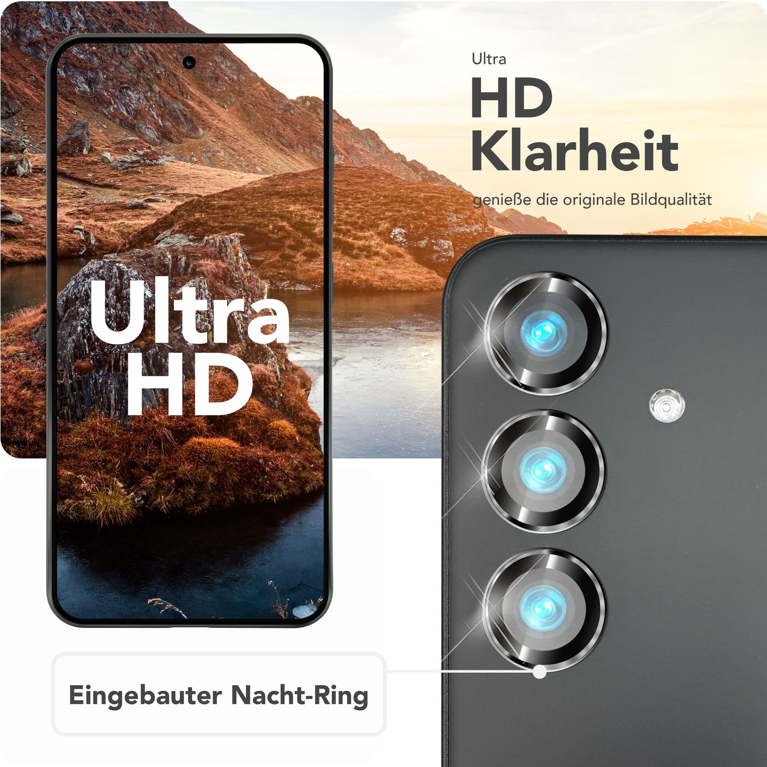 NALIA Focus.Pro CLX für Samsung Galaxy S25 Plus Glas, Reflexionsfreier Kameraschutz, Einzeln Klare Kameragläser mit Farbrahmen, 9H Linsen Ringe für Rück-Kamera, 3 Stück