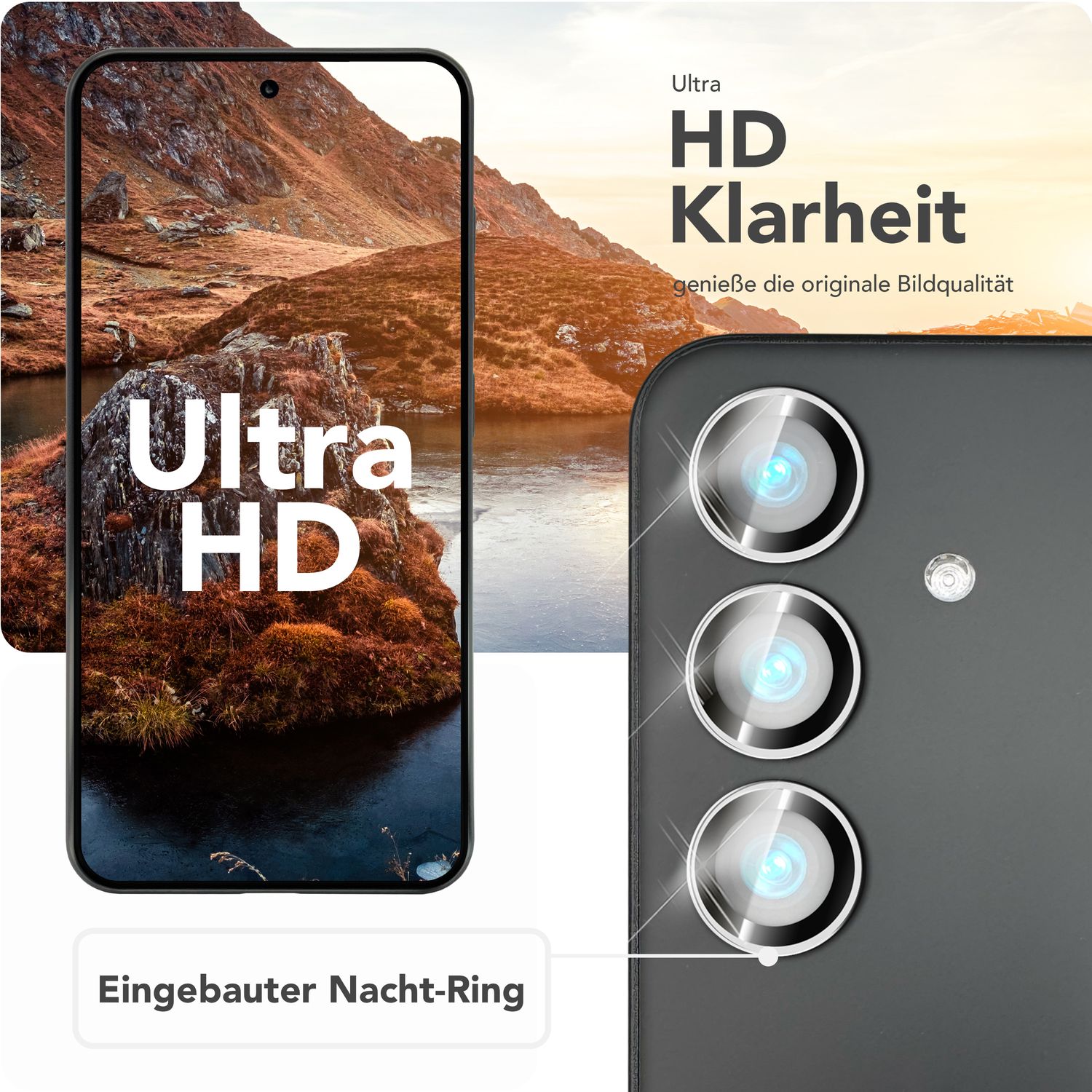 NALIA Focus.Pro CLX für Samsung Galaxy S25 Plus Glas, Reflexionsfreier Kameraschutz, Einzeln Klare Kameragläser mit Farbrahmen, 9H Linsen Ringe für Rück-Kamera, 3 Stück