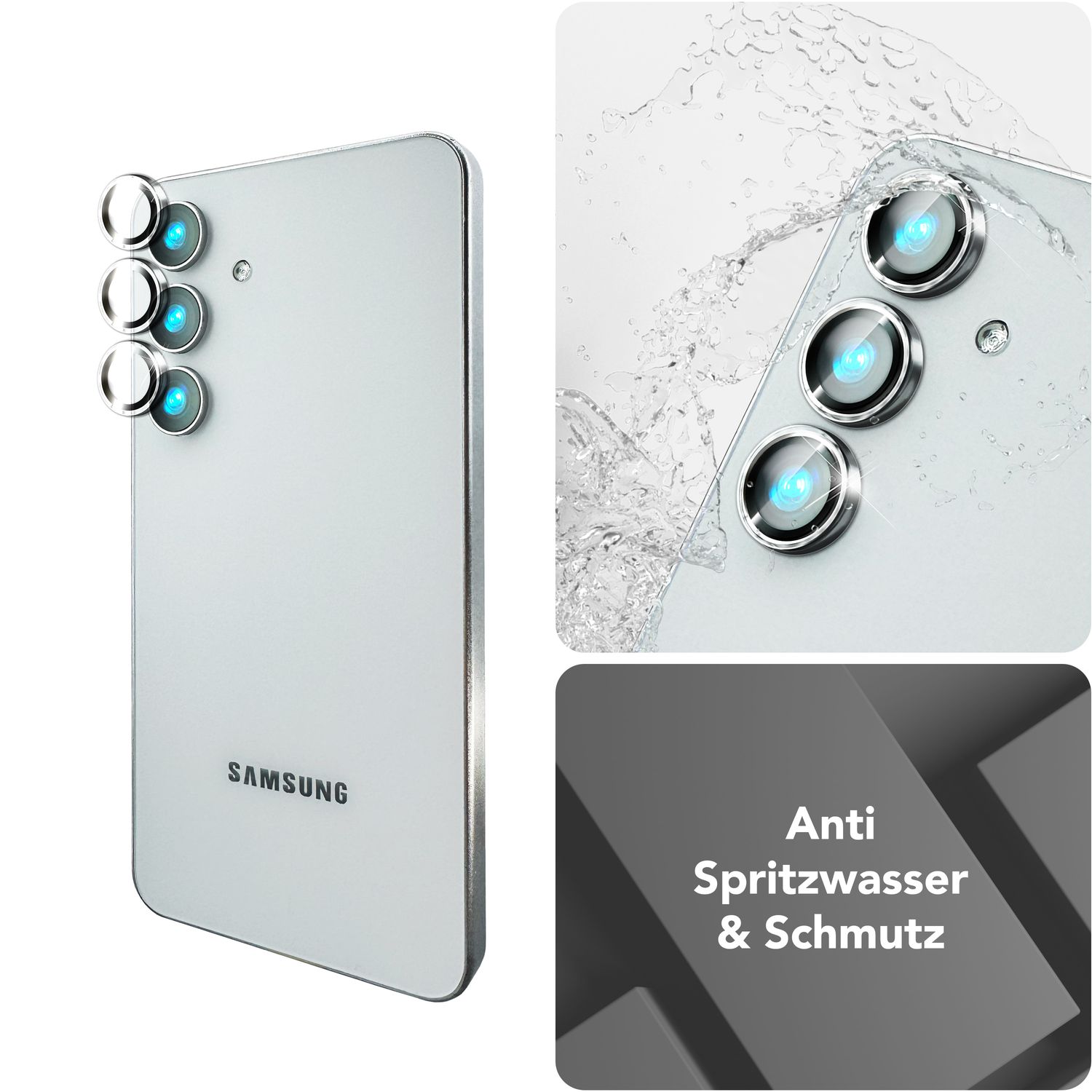 NALIA Focus.Pro CLX für Samsung Galaxy S25 Plus Glas, Reflexionsfreier Kameraschutz, Einzeln Klare Kameragläser mit Farbrahmen, 9H Linsen Ringe für Rück-Kamera, 3 Stück