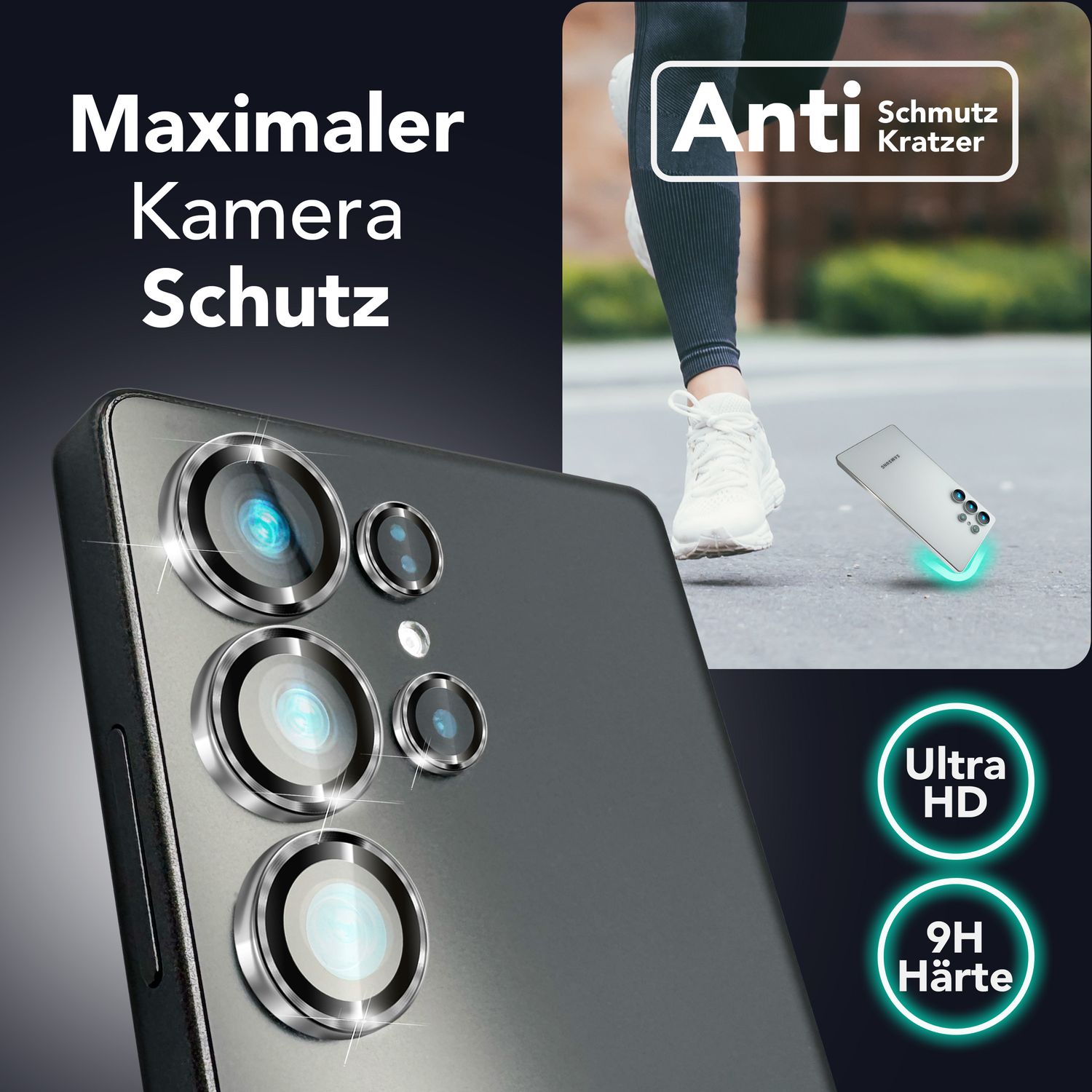 NALIA Focus.Pro CLX für Samsung Galaxy S25 Ultra Glas, Reflexionsfreier Kameraschutz, Einzeln Klare Kameraglas Ringe mit Farbrand, Linsenschutz für Rück-Kamera, 5 Stück