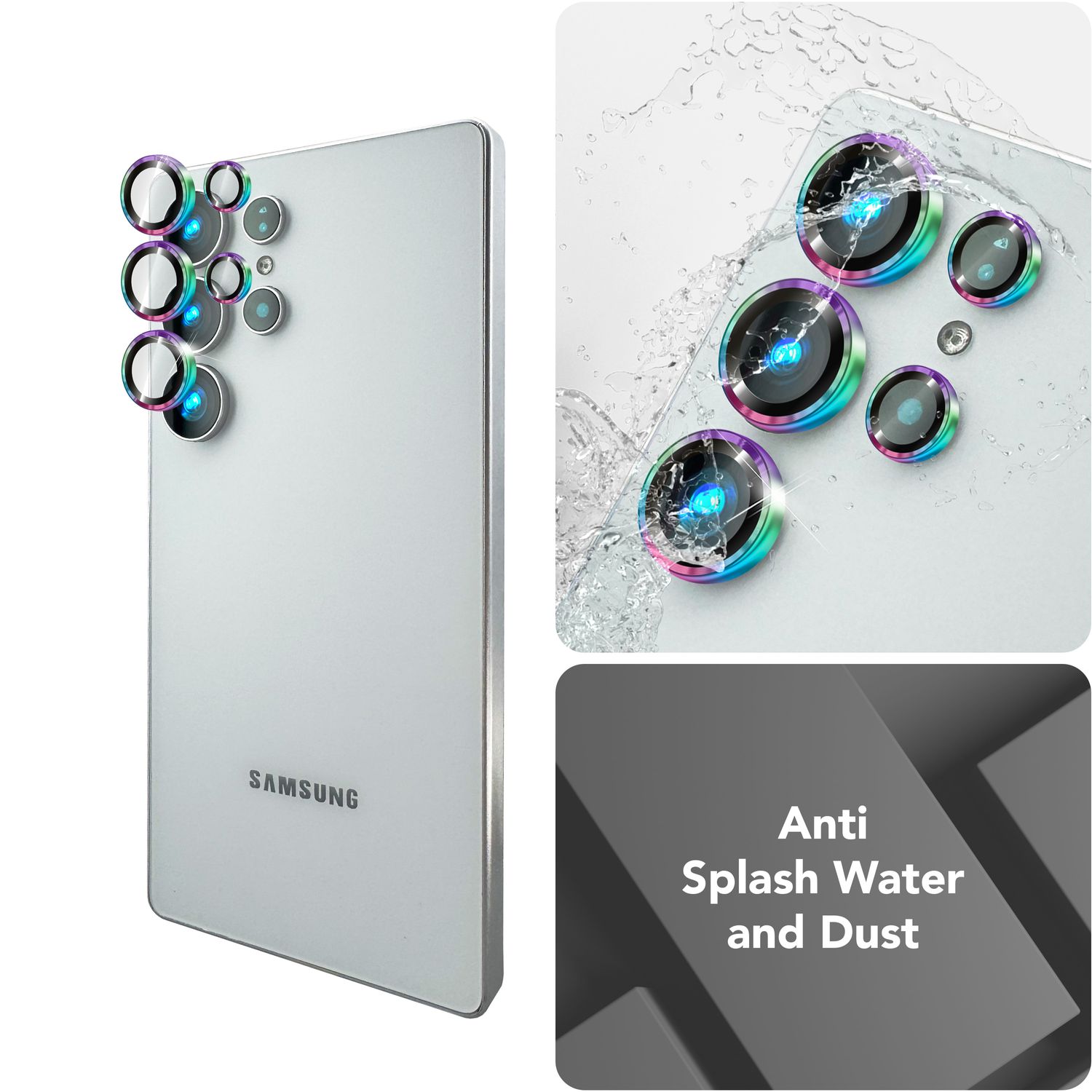 NALIA Focus.Pro CLX für Samsung Galaxy S25 Ultra Glas, Reflexionsfreier Kameraschutz, Einzeln Klare Kameraglas Ringe mit Farbrand, Linsenschutz für Rück-Kamera, 5 Stück