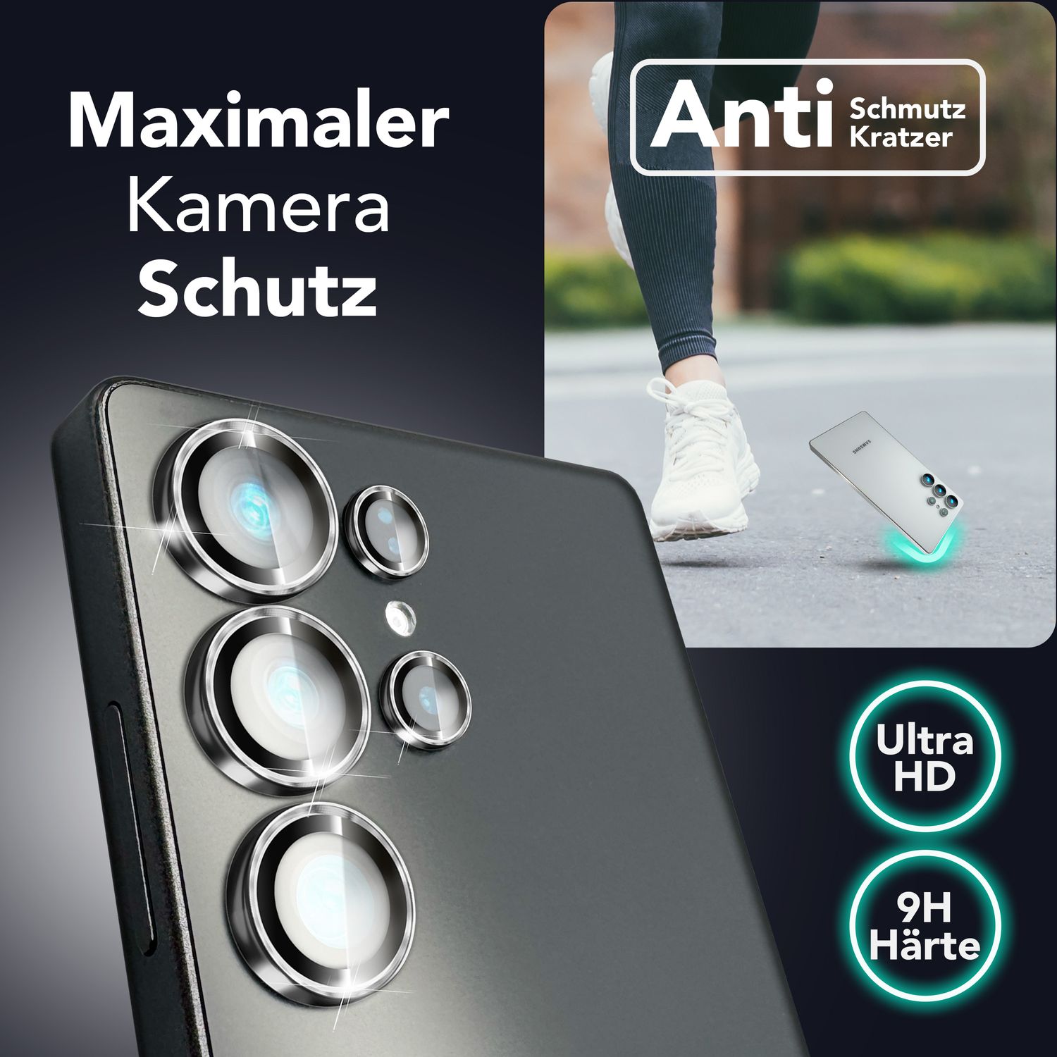 NALIA Focus.Pro CLX für Samsung Galaxy S25 Ultra Glas, Reflexionsfreier Kameraschutz, Einzeln Klare Kameraglas Ringe mit Farbrand, Linsenschutz für Rück-Kamera, 5 Stück