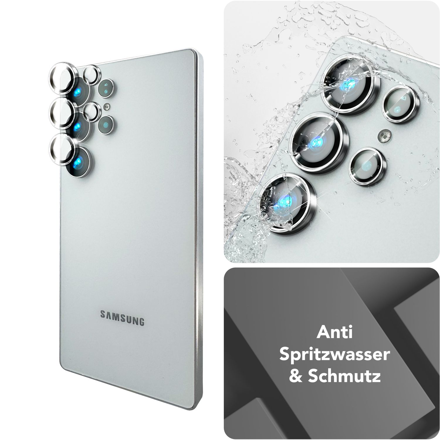 NALIA Focus.Pro CLX für Samsung Galaxy S25 Ultra Glas, Reflexionsfreier Kameraschutz, Einzeln Klare Kameraglas Ringe mit Farbrand, Linsenschutz für Rück-Kamera, 5 Stück