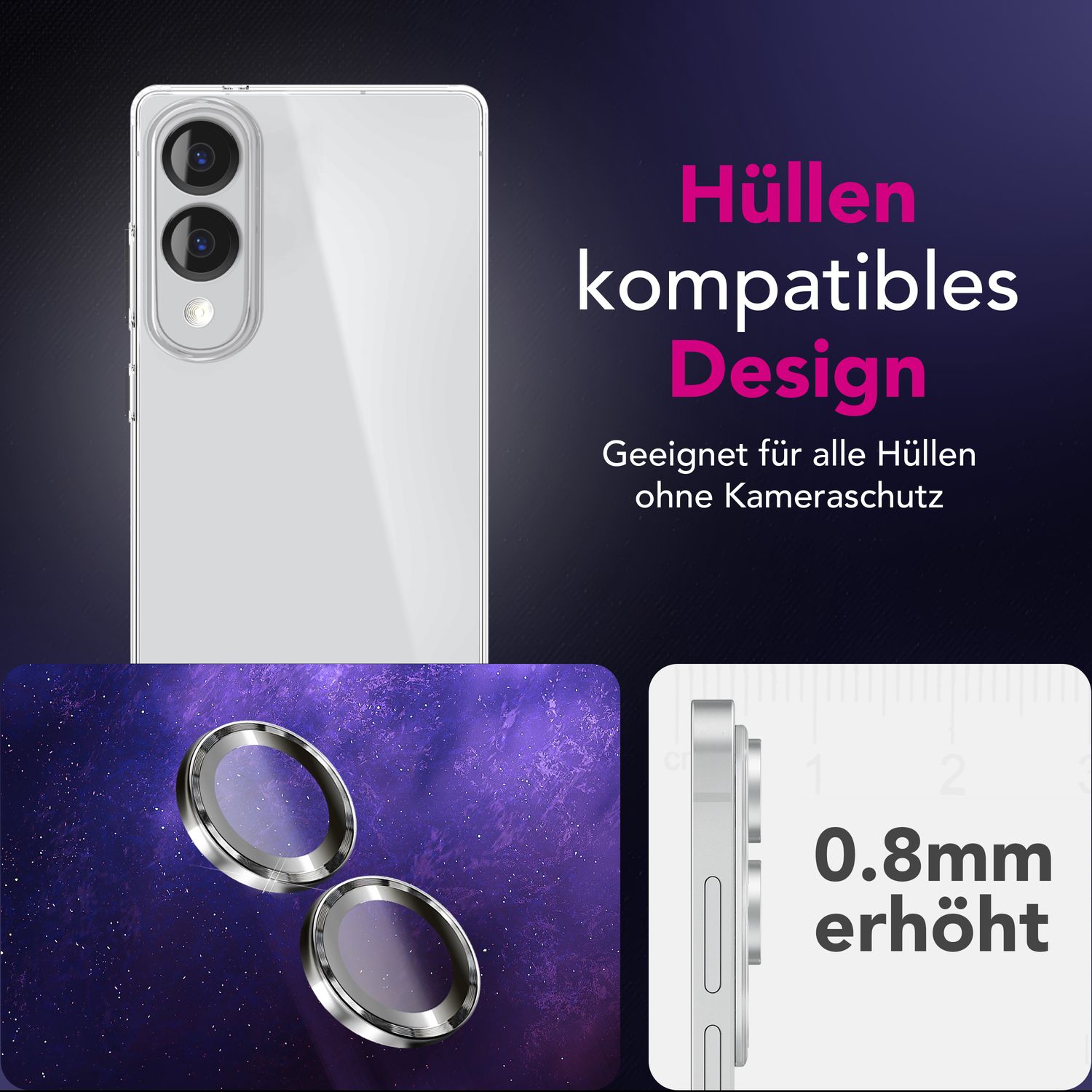 NALIA Focus.Pro CLX Kamera Schutzglas für Samsung Galaxy S25 Edge – Linsen Ring mit 9H Härte, Anti-Reflexion, Kristallklare Abdeckung, Hüllen-kompatibel, Kratzfestes Glas, 2 Stück