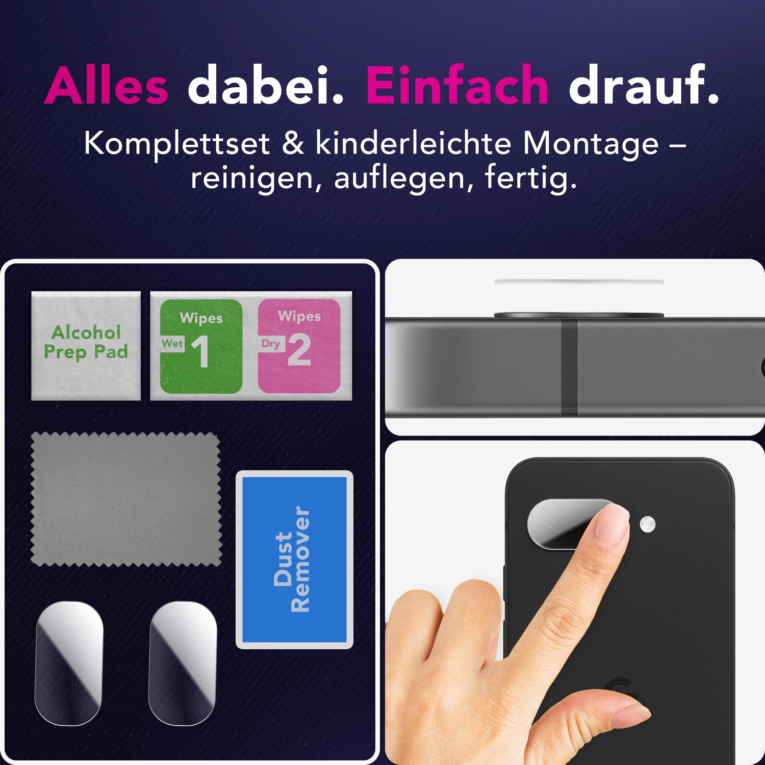 NALIA Focus.X2 MAX Kameraschutz für Google Pixel 9a – 2x Kamera Schutzglas, Ultra-Klare Abdeckung mit 9H Härte, Hüllen-freundlich, Anti-Fingerabdruck, Kratzfestes Kameraglas Default Title NALIA GlasSchutz