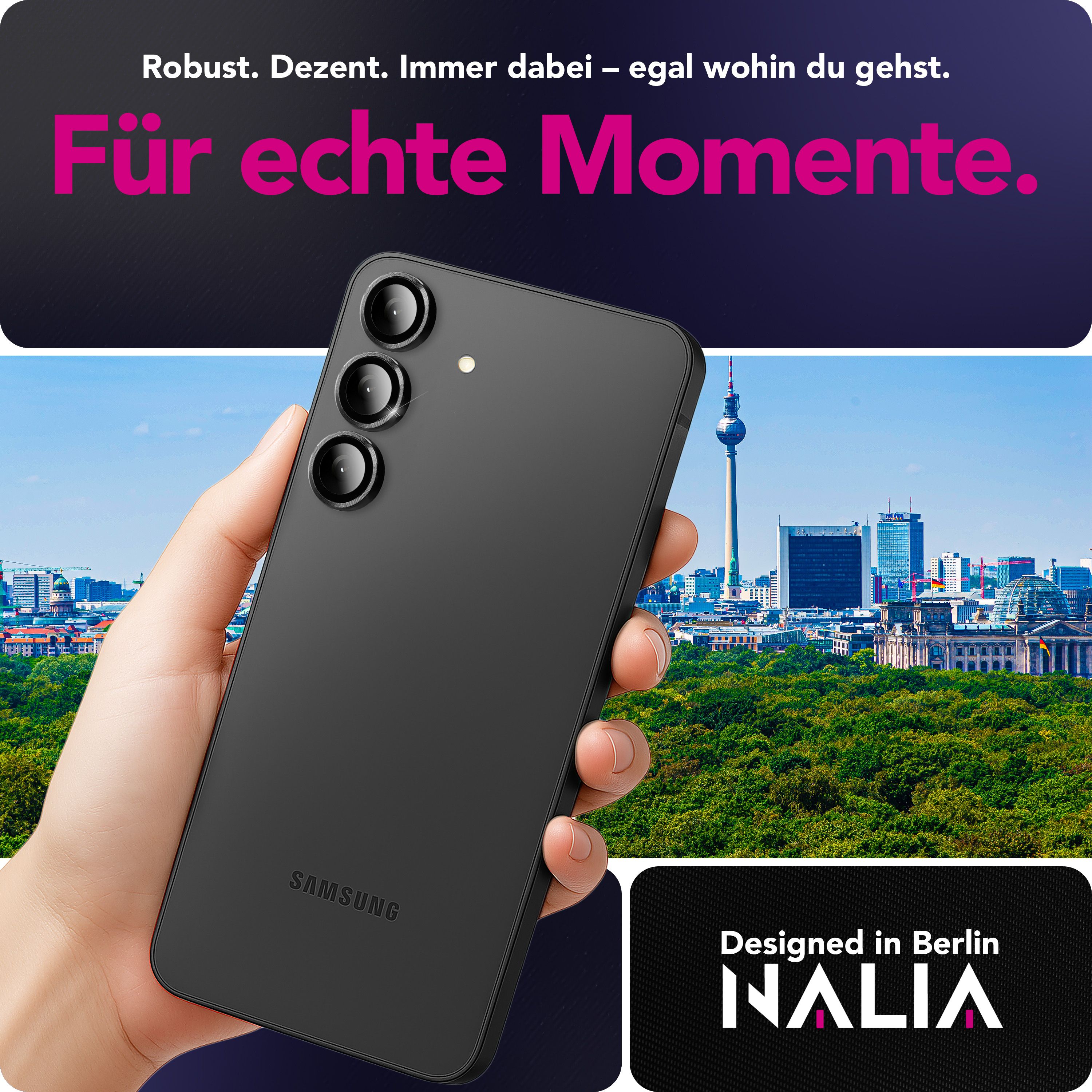 NALIA Kamera Glas Focus.Pro CLX für Samsung Galaxy S25 FE (Glasklare Aufnahmen) - Kameraschutz, 9H Linsenglas, Anti-Reflex Ringe, Klar, Selbstklebend, Hüllen-freundlich, 3 Stück