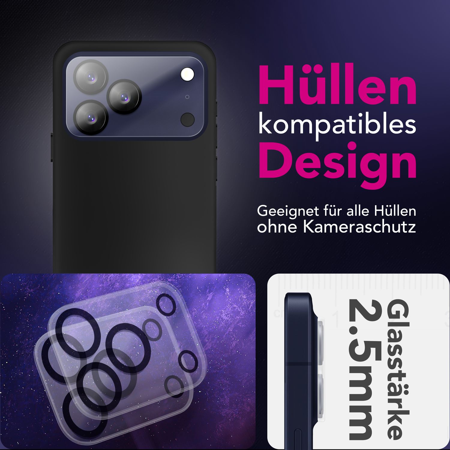 NALIA Kameraglas Focus.X2 MAX für Apple iPhone 17 Pro Max (Klarer Kameraschutz) – 2er Set, 9H Schutzglas mit Anti-Reflex Technologie, Vollständiger Linsenschutz, Case-friendly Default Title NALIA GlasSchutz