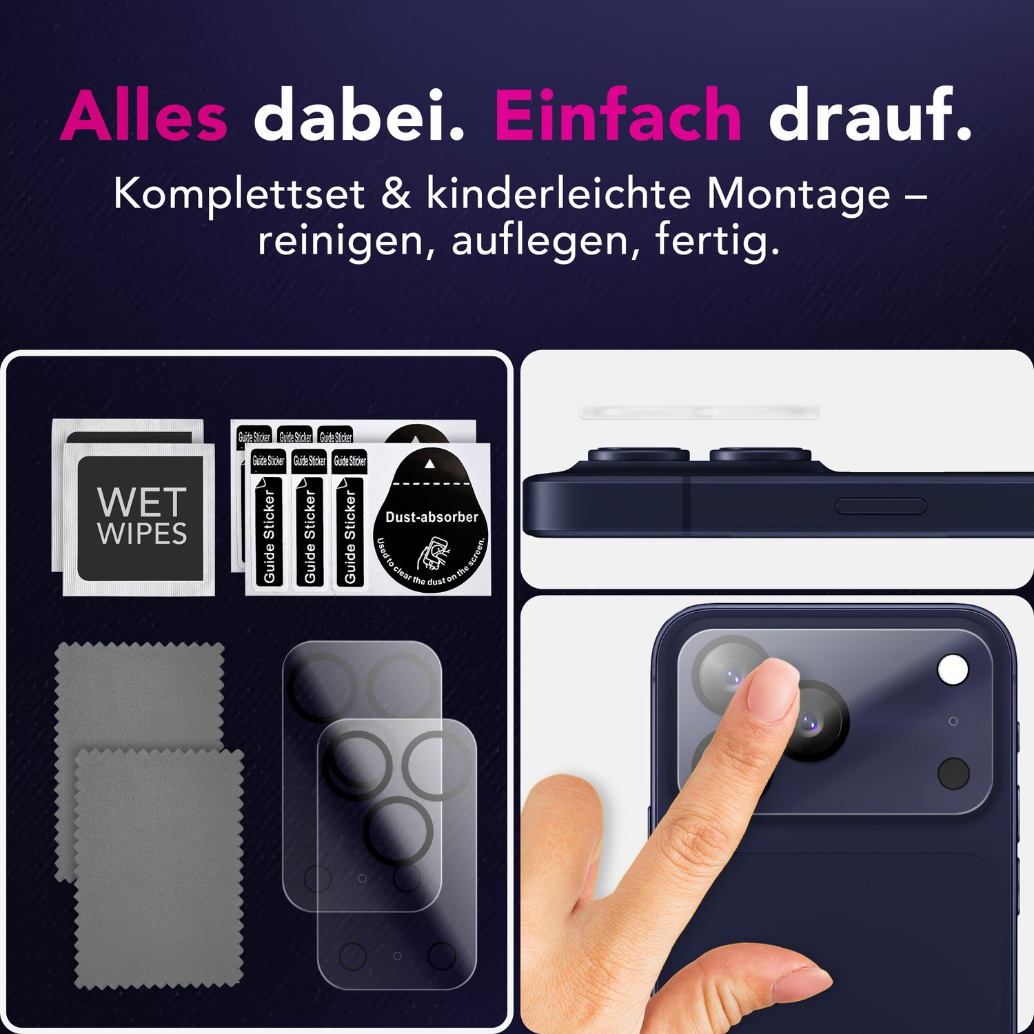NALIA Kameraglas Focus.X2 MAX für Apple iPhone 17 Pro Max (Klarer Kameraschutz) – 2er Set, 9H Schutzglas mit Anti-Reflex Technologie, Vollständiger Linsenschutz, Case-friendly Default Title NALIA GlasSchutz