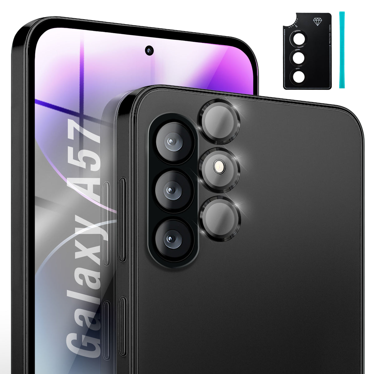 NALIA Glas Kameraschutzringe für Samsung Galaxy A57 – Linsenschutz & Case Friendly – FOCUS.PRO CLX (9H Härtegrad & Montagerahmen) – Marke aus Berlin