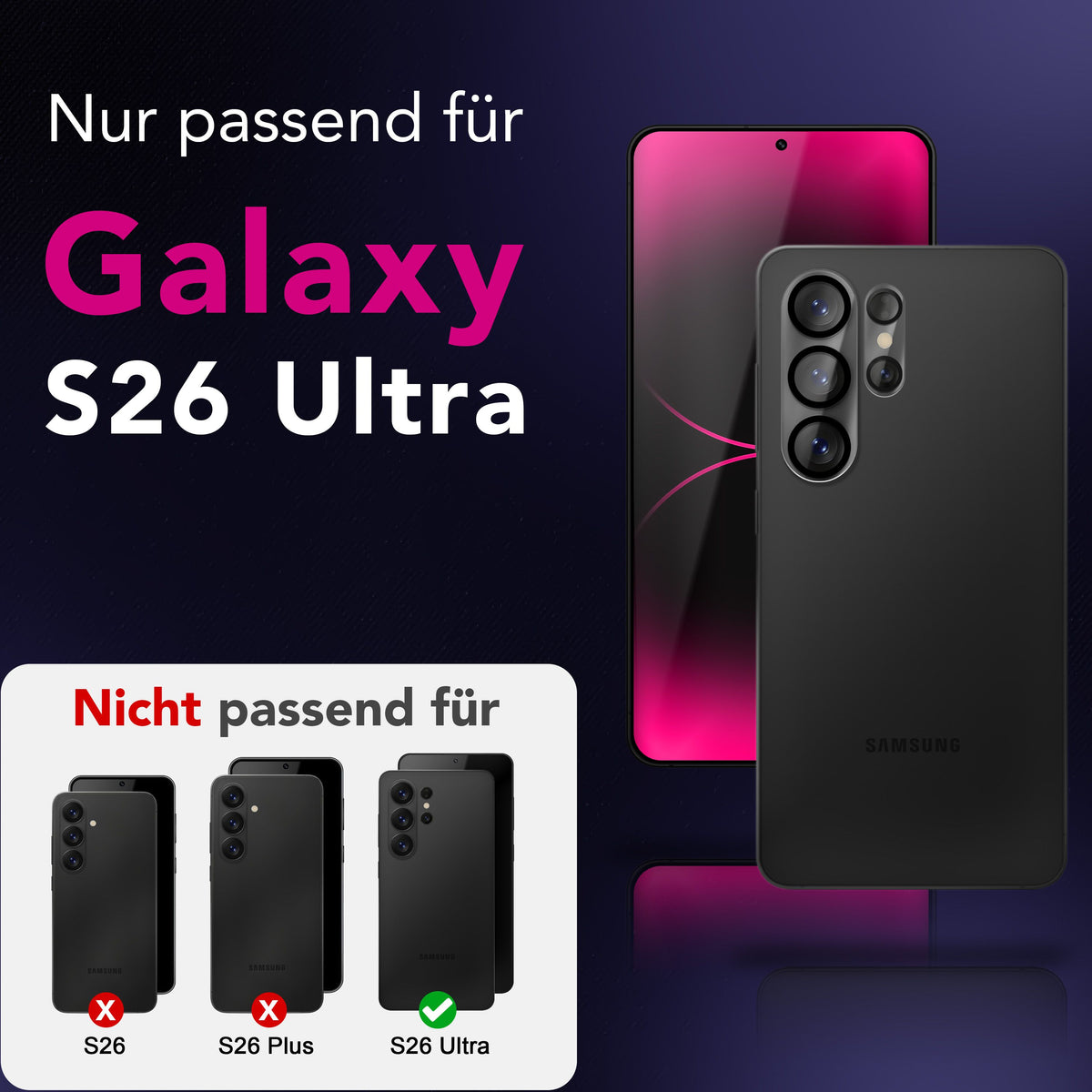 NALIA 2x Kameraschutzglas für Samsung Galaxy S26 Ultra – Linsenschutz 9H & Case-Friendly – FOCUS.X2 MAX (HD-Echtglas Transparent) – Marke aus Berlin