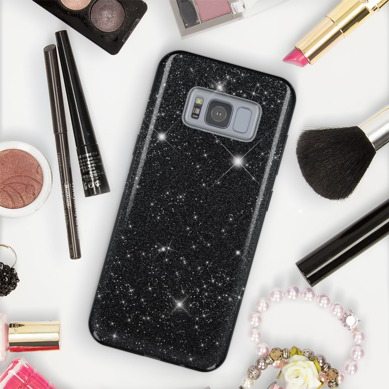 Samsung Galaxy S8 Hülle Handyhülle von NALIA, Glitzer Slim Case Cover Schutzhülle Schwarz NALIA Protective Hülle