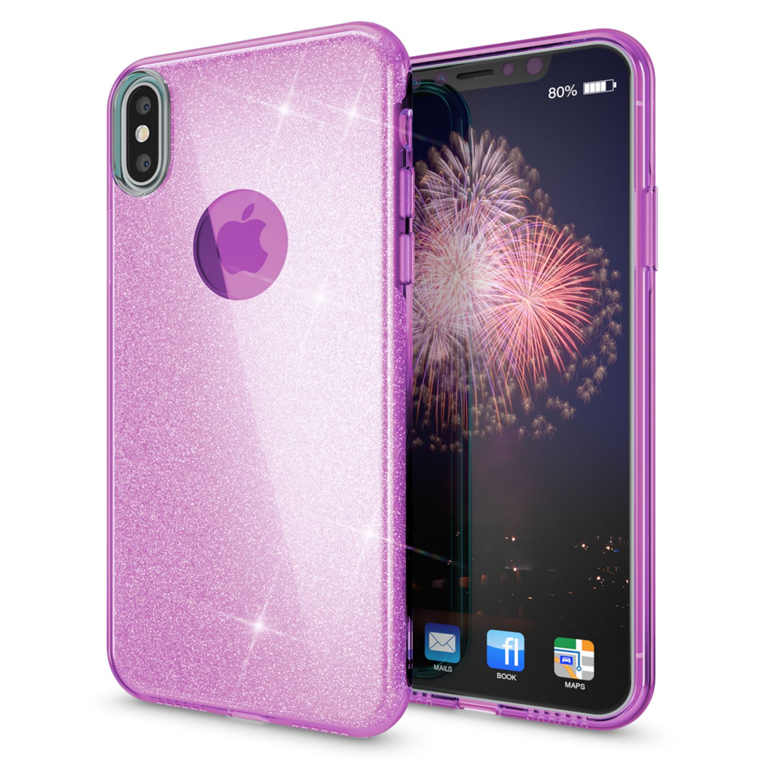 NALIA Glitzer Hülle für iPhone X XS, Slim 3in1 Handy Schutz Case Back Cover Etui Lila NALIA Protective Hülle