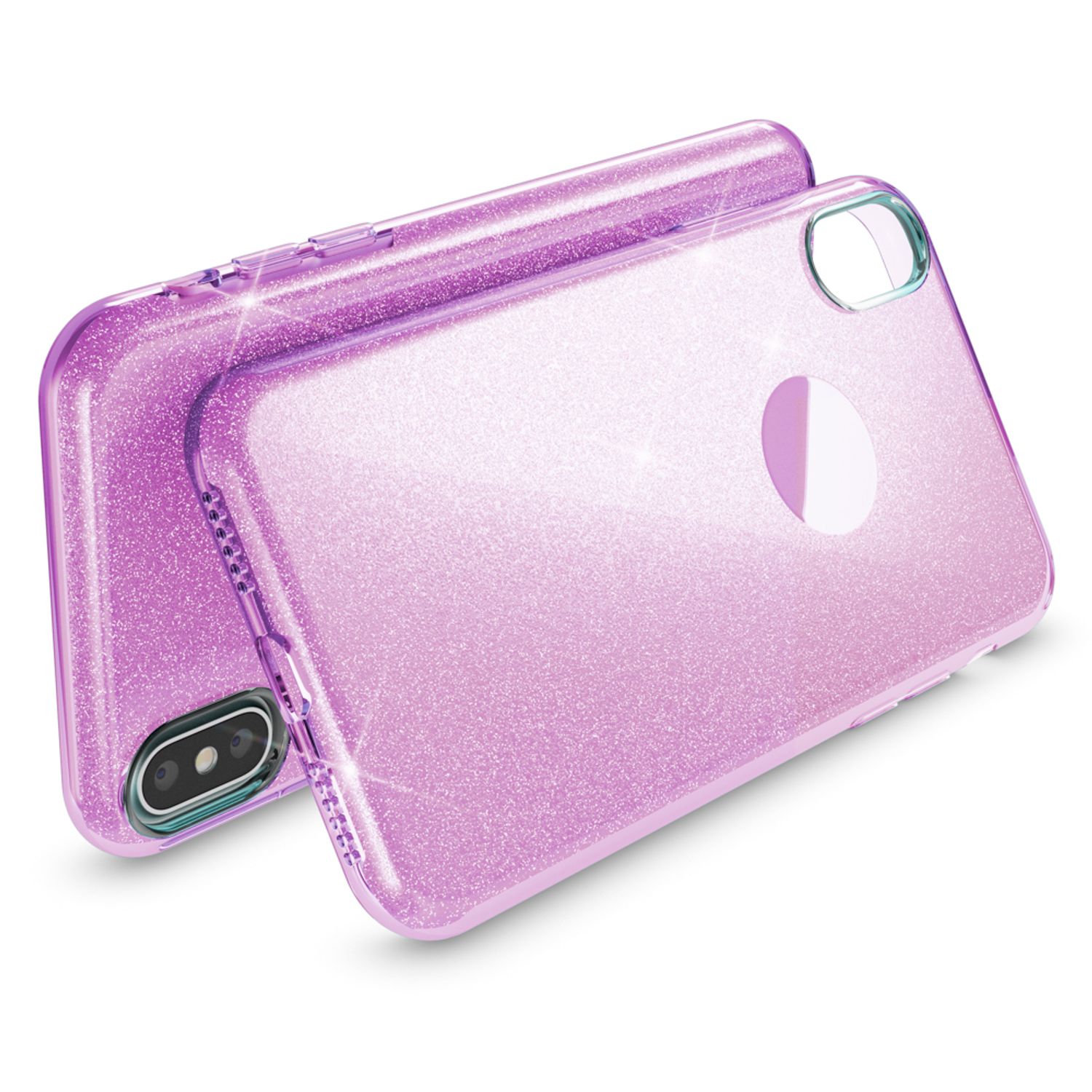 NALIA Glitzer Hülle für iPhone X XS, Slim 3in1 Handy Schutz Case Back Cover Etui Lila NALIA Protective Hülle