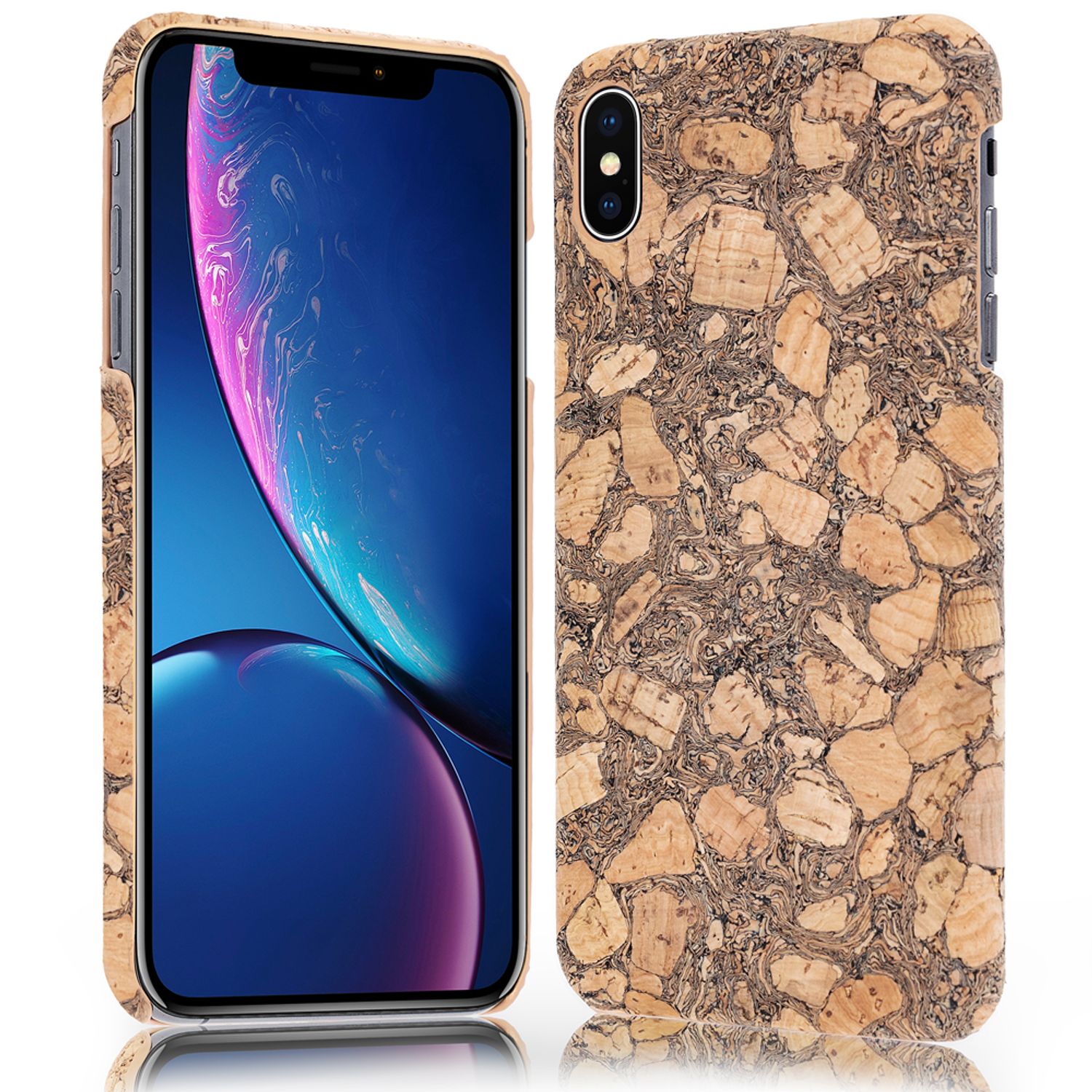 NALIA Kork Hülle für Apple iPhone X XS, Handy Hard Case Holz Look Schutz Cover NALIA