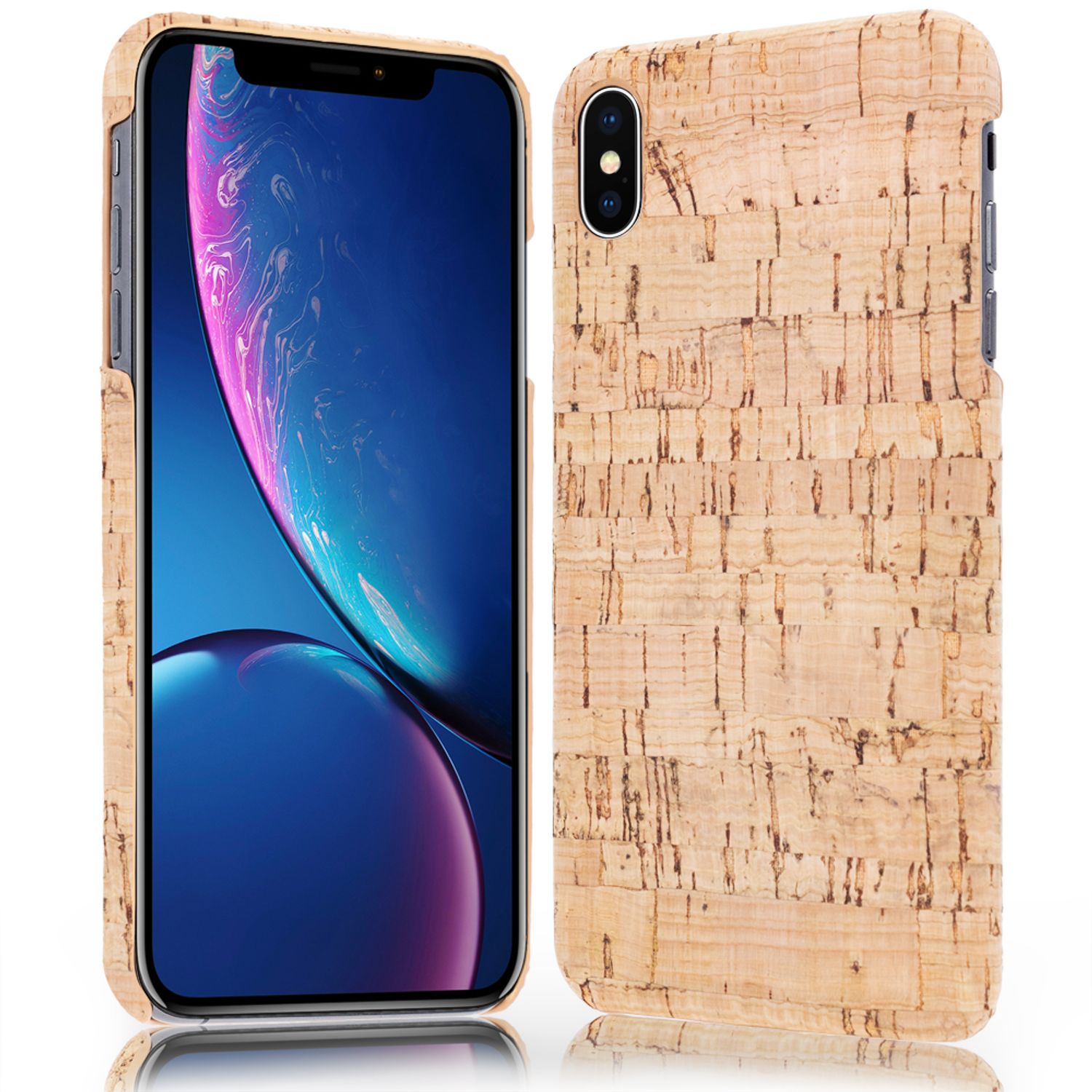 NALIA Kork Hülle für Apple iPhone X XS, Handy Hard Case Holz Look Schutz Cover Light Cork NALIA