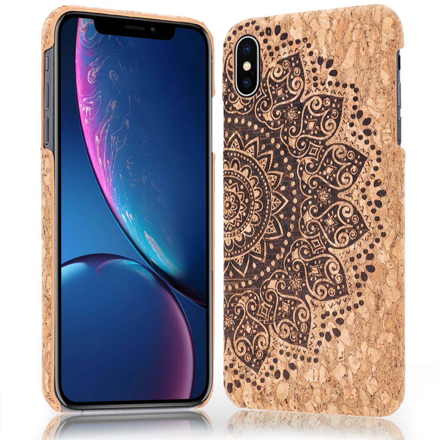 NALIA Kork Hülle für Apple iPhone X XS, Handy Hard Case Holz Look Schutz Cover NALIA