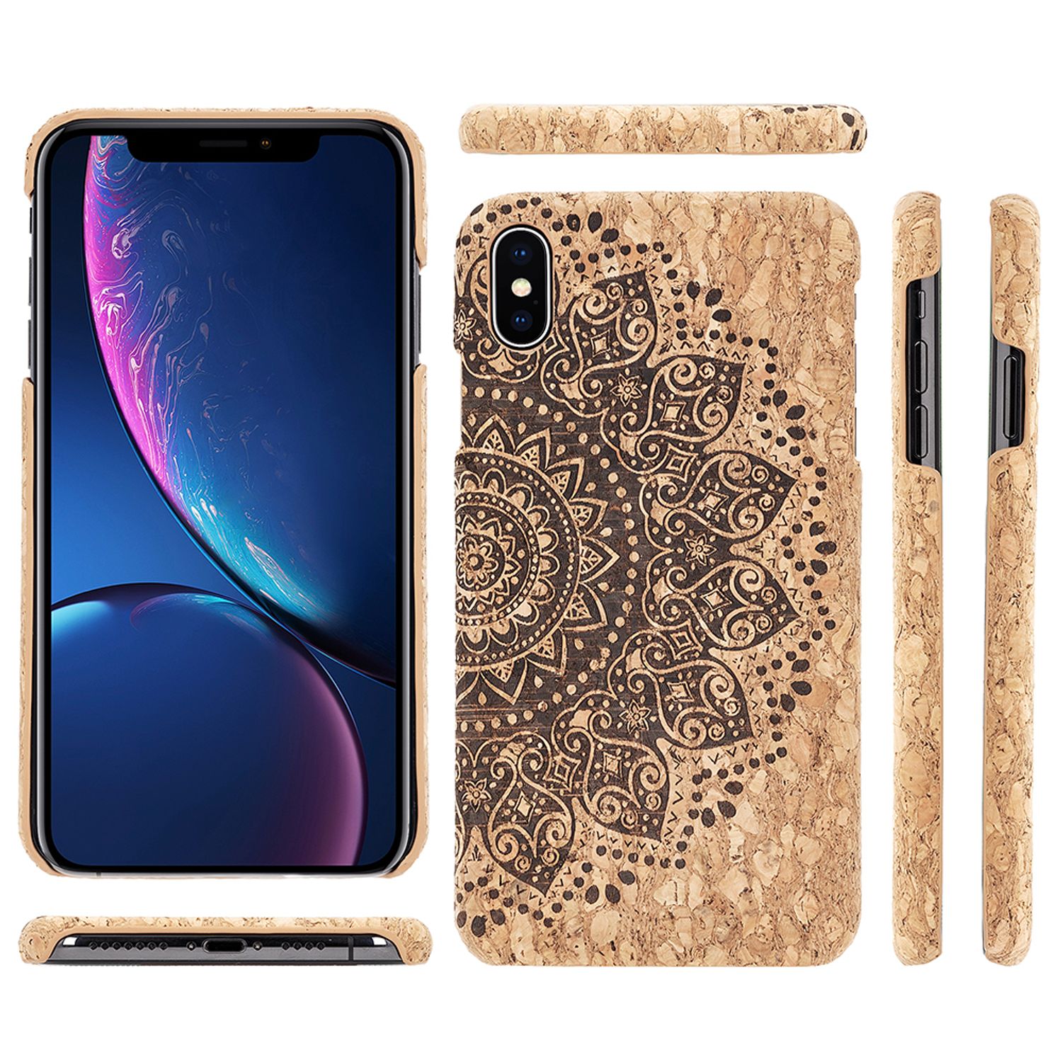 NALIA Kork Hülle für Apple iPhone X XS, Handy Hard Case Holz Look Schutz Cover Dark Cork NALIA