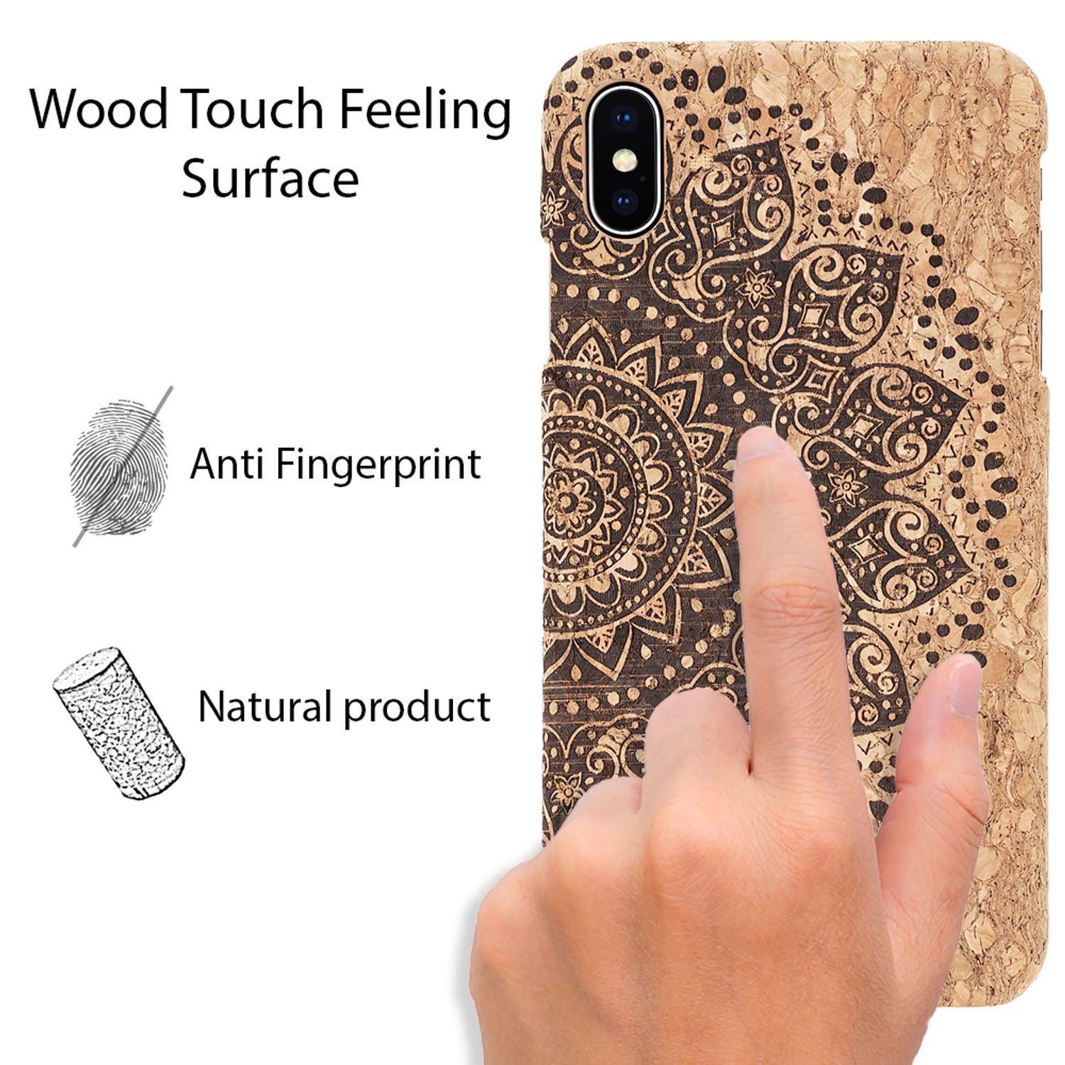 NALIA Kork Hülle für Apple iPhone X XS, Handy Hard Case Holz Look Schutz Cover Light Cork NALIA