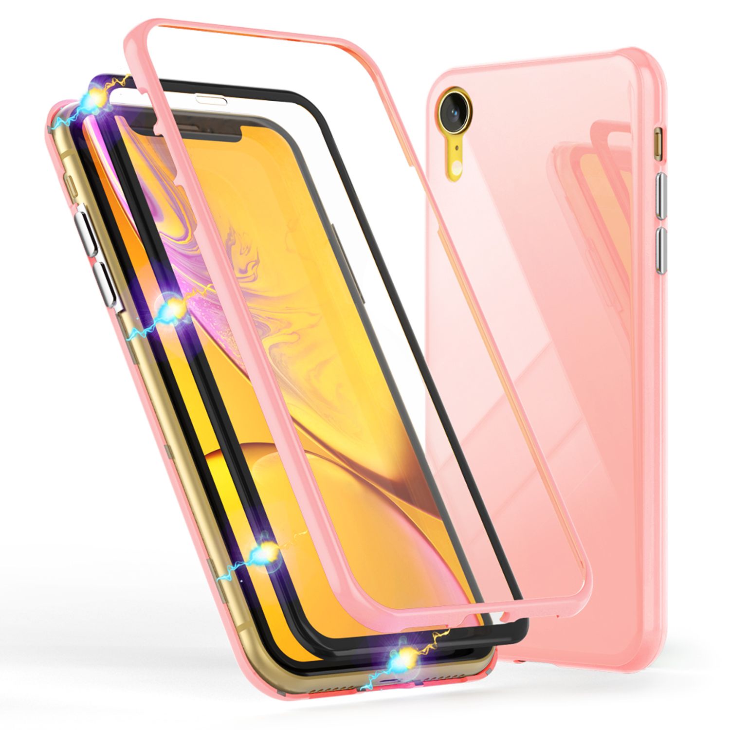 NALIA 360° Magnet Hülle für iPhone XR, Slim Hard Case Cover mit Display Schutz Rosa NALIA