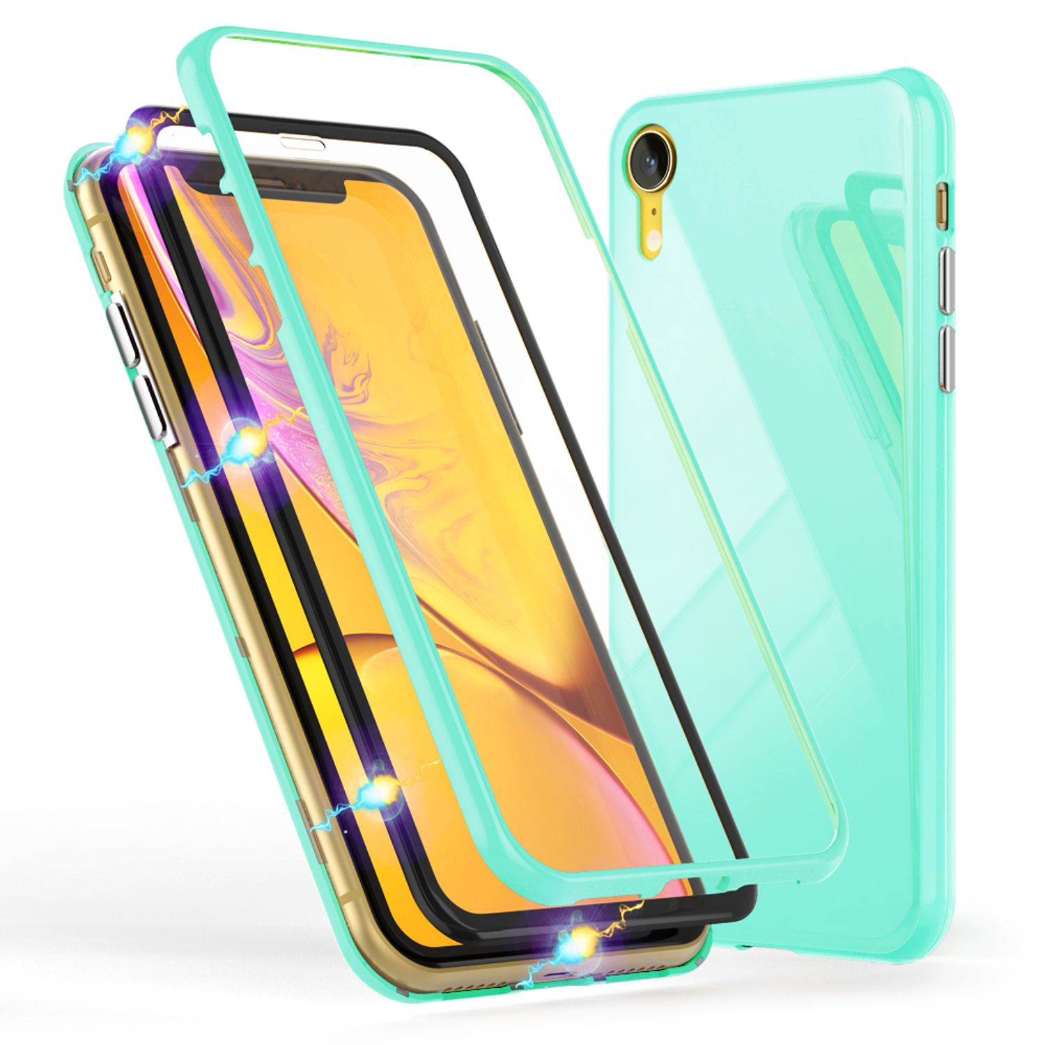 NALIA 360° Magnet Hülle für iPhone XR, Slim Hard Case Cover mit Display Schutz Weiß NALIA
