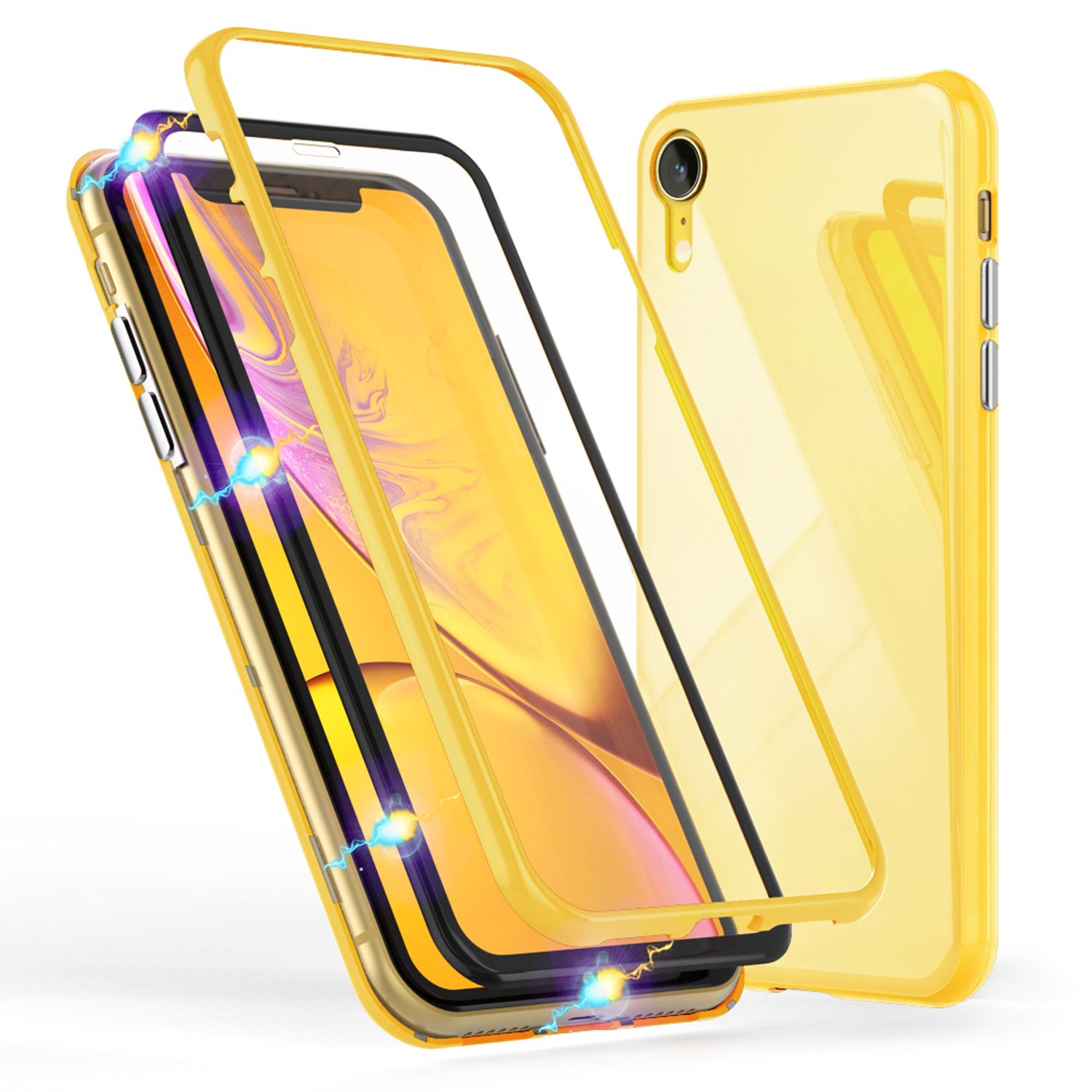 NALIA 360° Magnet Hülle für iPhone XR, Slim Hard Case Cover mit Display Schutz NALIA
